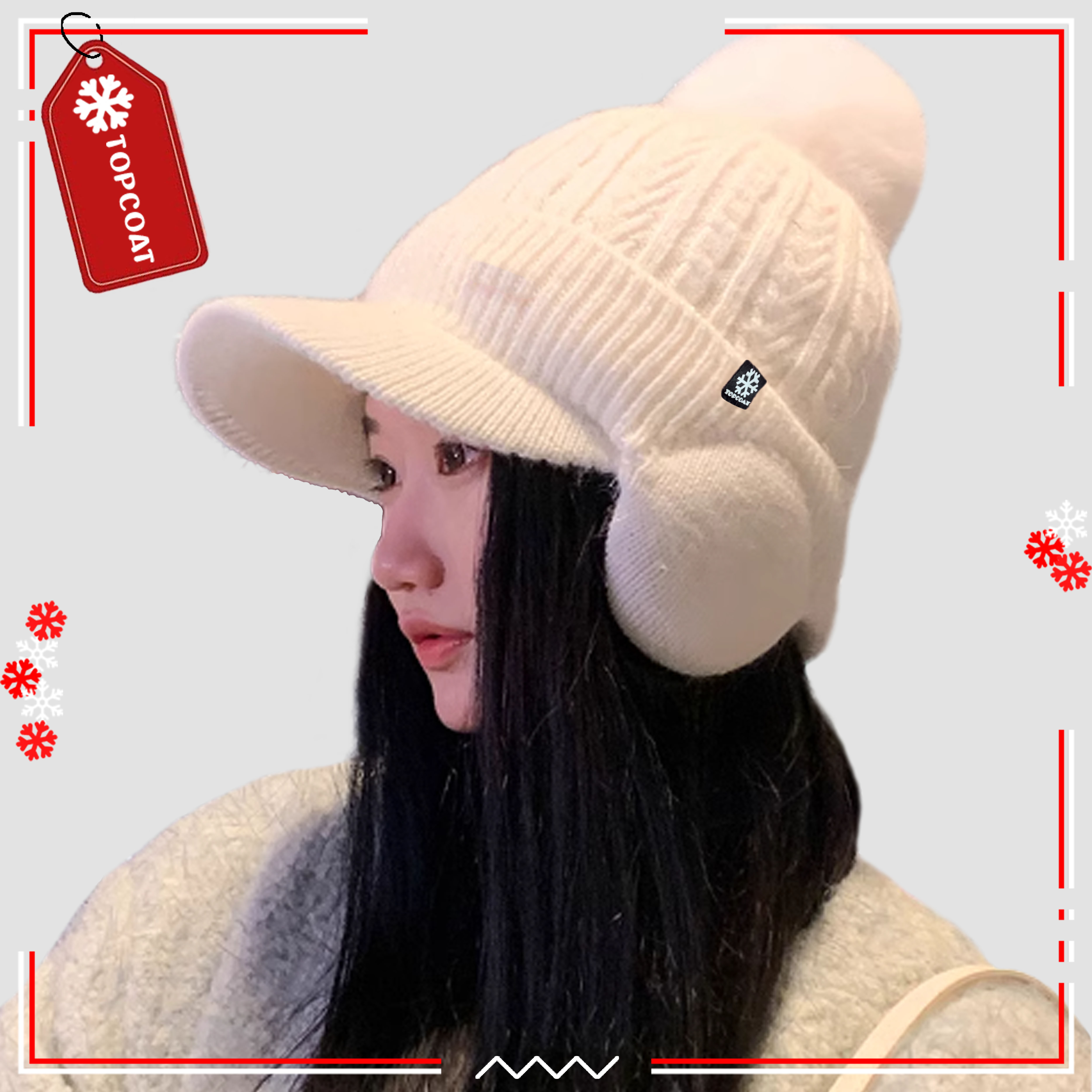 หมวกกันหนาวบุขนwool มีที่ปิดหู มีปีก มีจุก