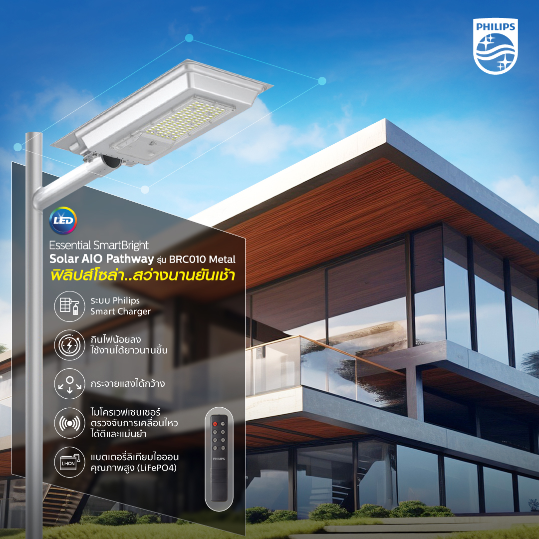 โคมถนน Philips Solar AIO Pathway รุ่น BRC010 100W 1000LUMEN Metal Philips PHILIPS STREET LIGHTS ประกัน1ปี