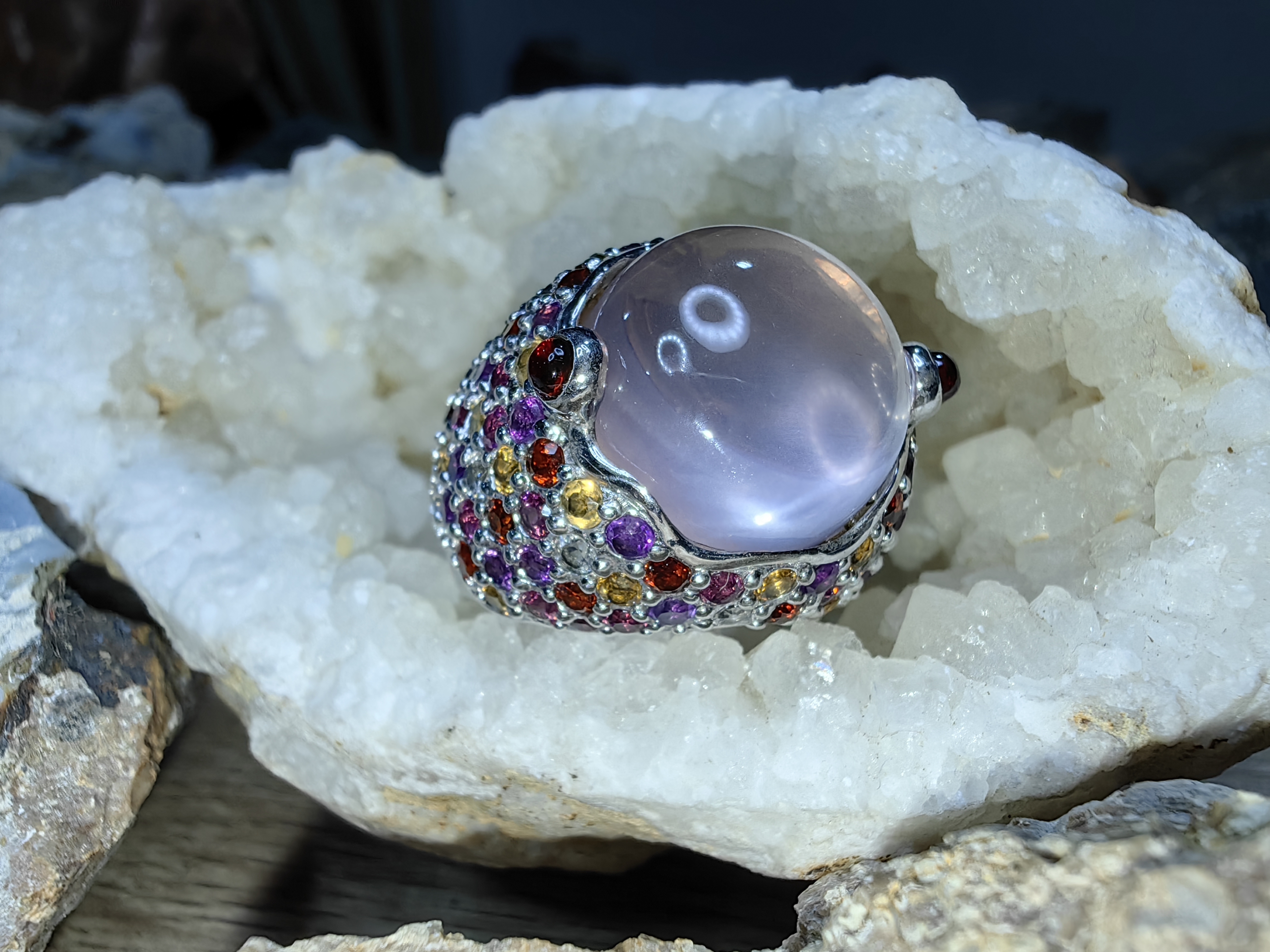 ROSE QUARTZ GARNET CITRINE AMETHYST WHITE TOPAZ RHODOLITE ROUND RING