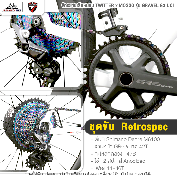 จักรยานเสือหมอบ TWITTER x MOSSO รุ่น GRAVEL G3 UCI 12สปีด (เบรก Retrospec Full Hydraulic สีAnodized)