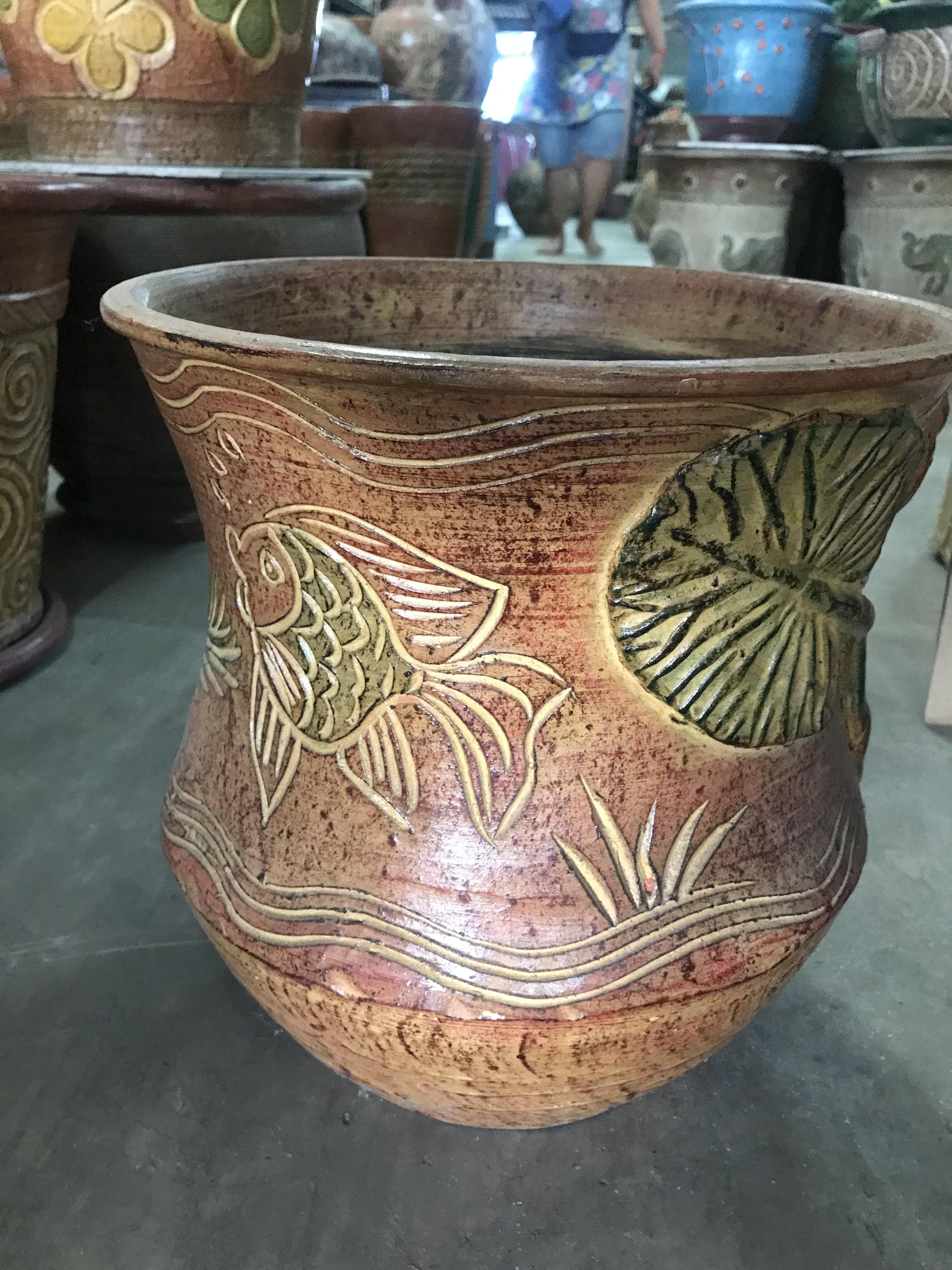 โอ่งดินเผาปลูกไม้น้ำทรงเอวขอด