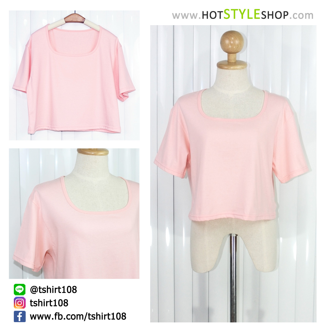 เสื้อครอปคอเหลี่ยม แขนสั้น สีพาสเทล