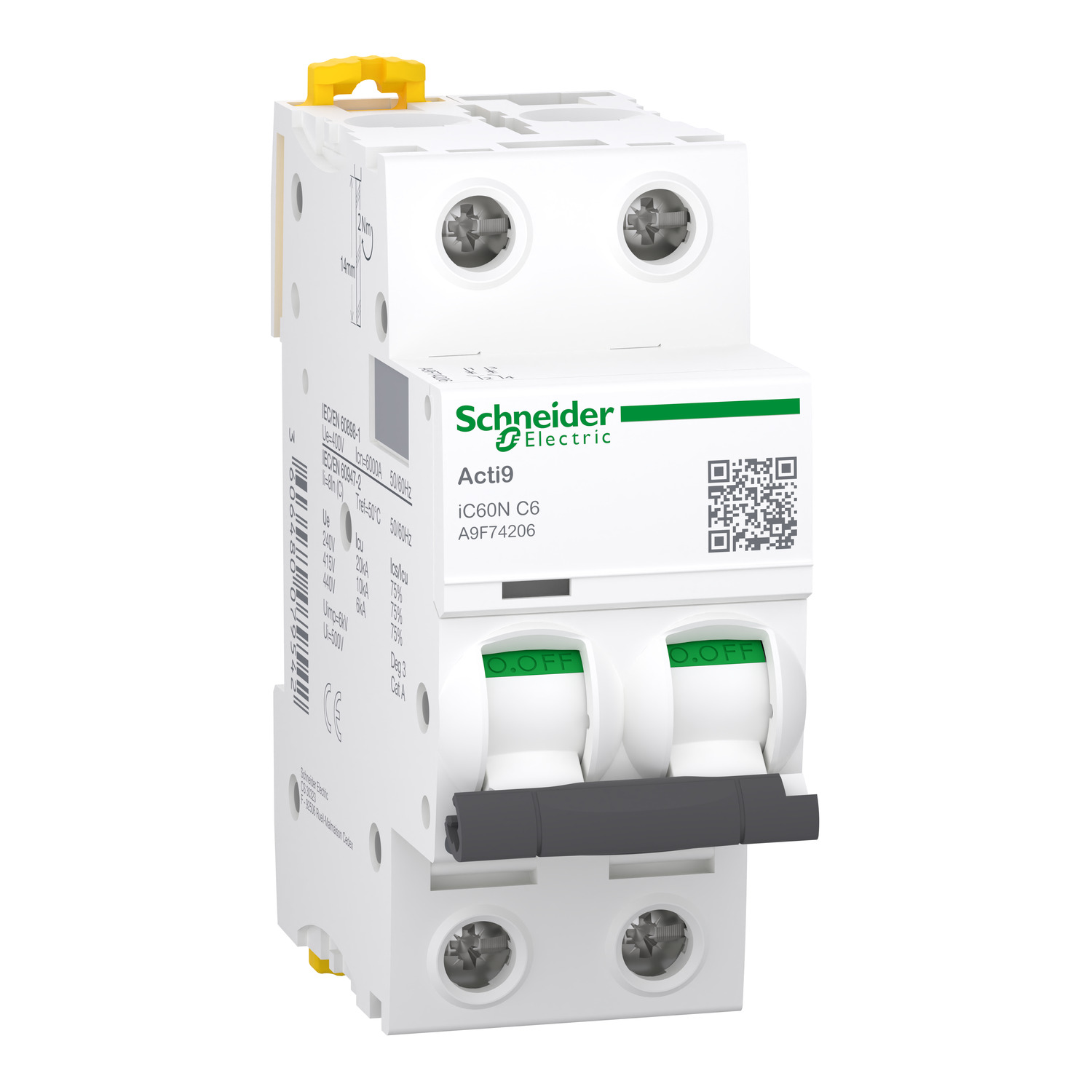 SCHNEIDER เบรกเกอร์ 2P 6A ชไนเดอร์ เกาะราง Acti9 iC60N IC60N 6KA A9F74206 Miniature circuit breaker (MCB)
