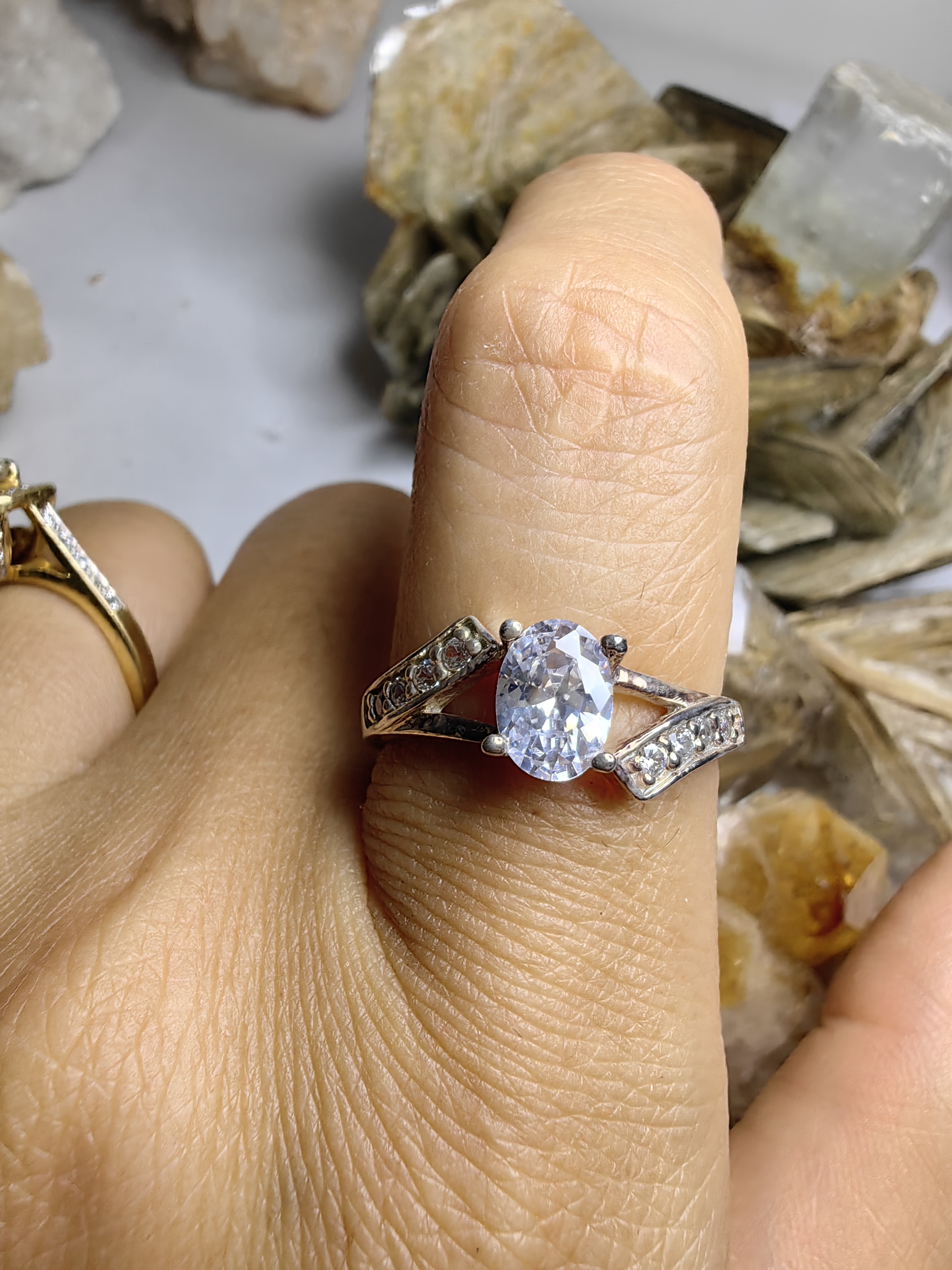 แหวนเพชร CZ เงินแท้ 92.5% Cubic Zirconia 925 Sterling Silver Ring Size 56