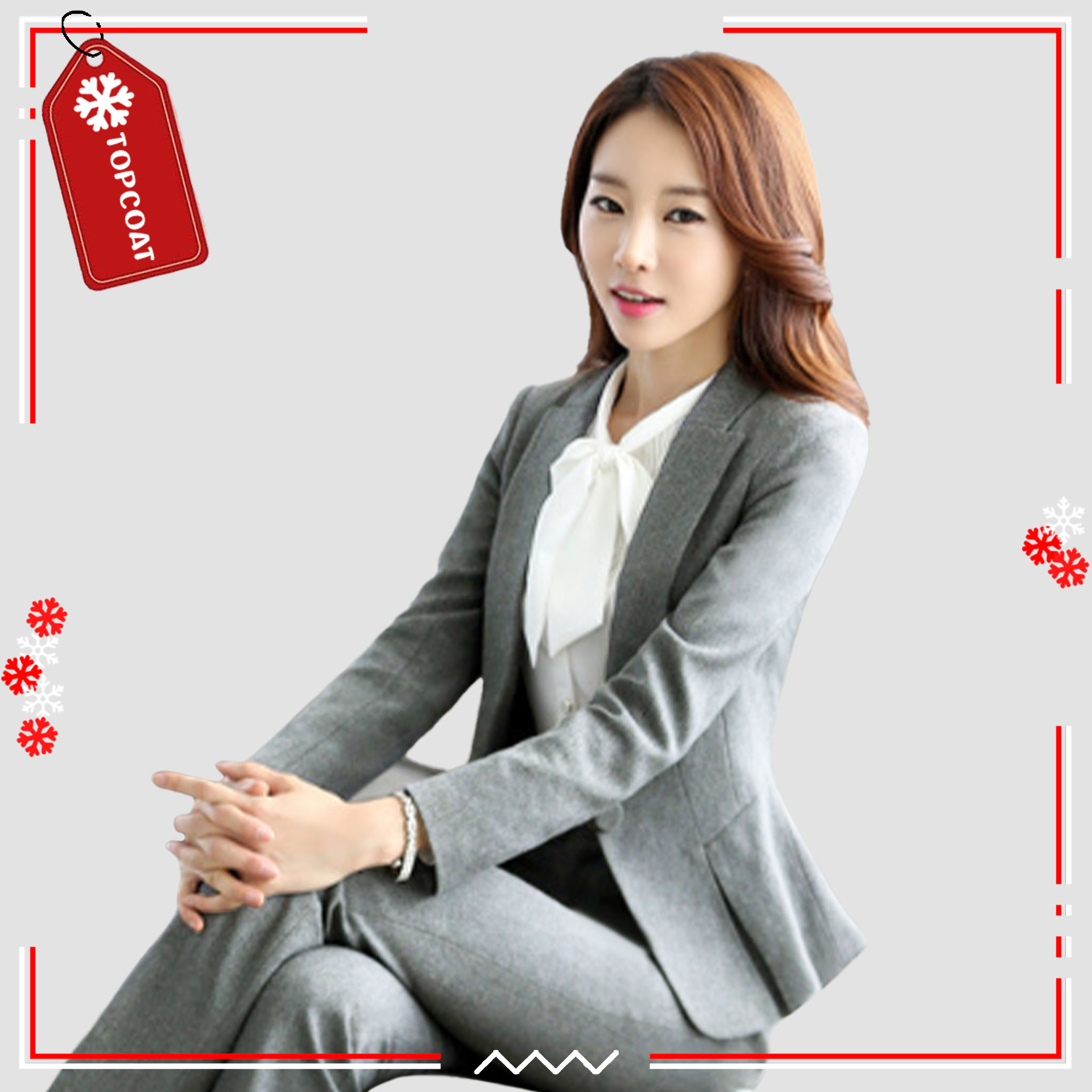 ชุดสูทเข้ารูปชายจีบ (Lady) ขากระบอก-ขาม้า กระดุมเดียว สี : เทา ดำ