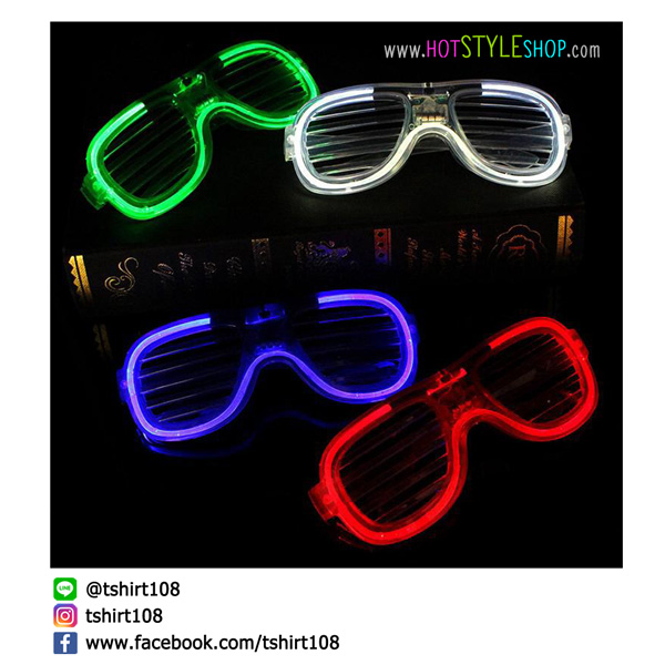 แว่นปาร์ตี้เรืองแสง LED มีไฟและถ่านในตัว