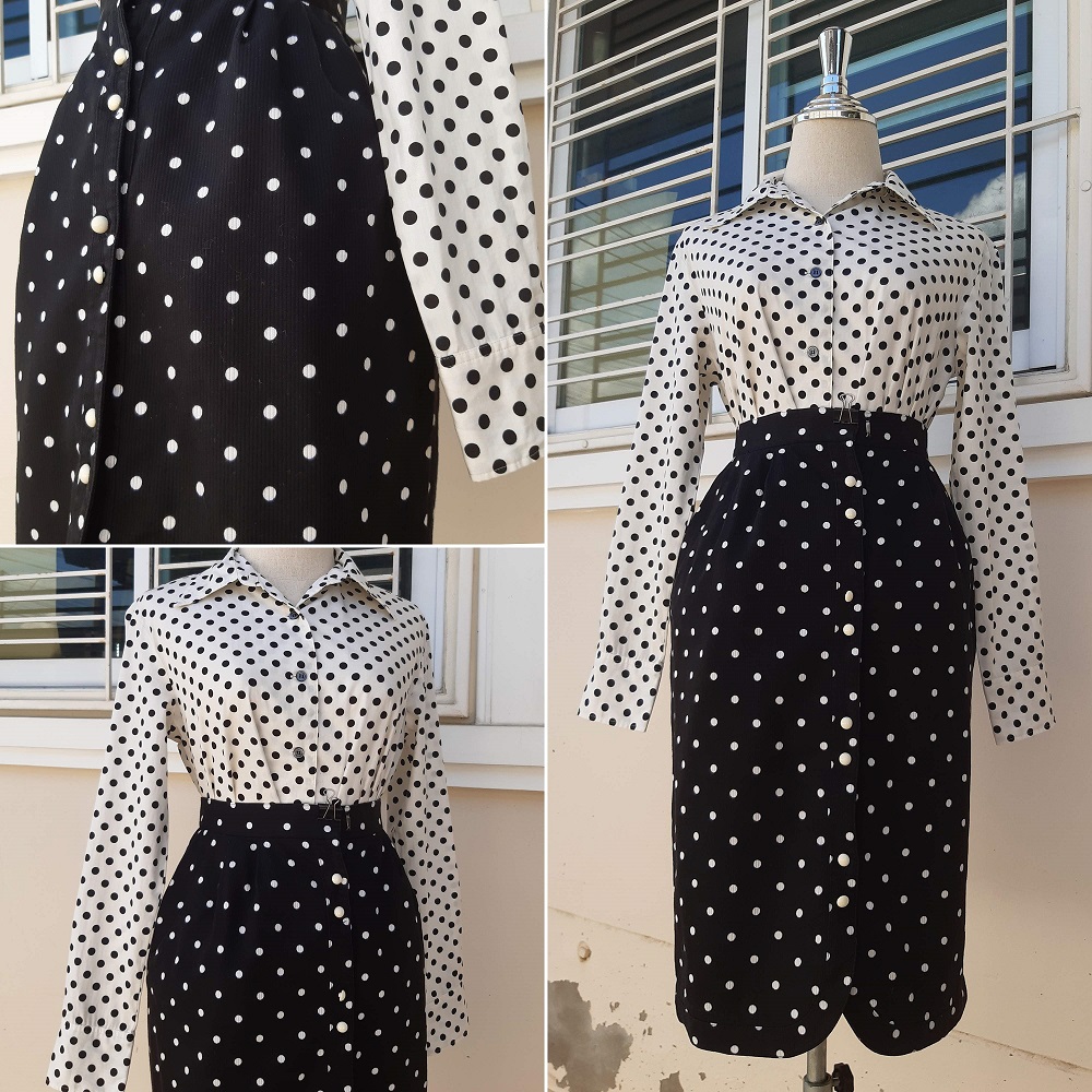 กระโปรงวินเทจลายจุดสีดำ