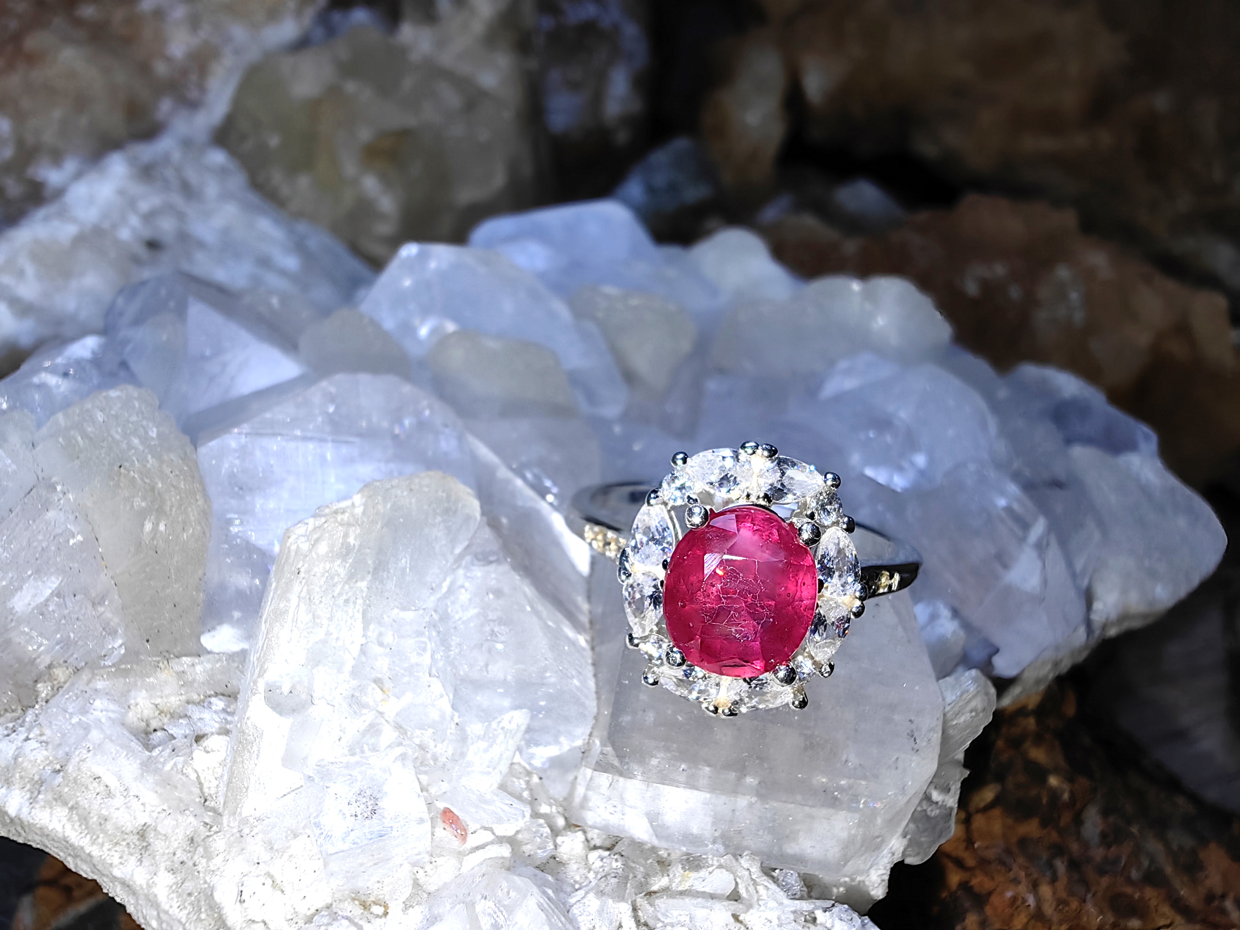 Ruby CZ 925 Sterling Silver แหวนทับทิม ,เพชรCZ Size 54 เงินแท้ 925