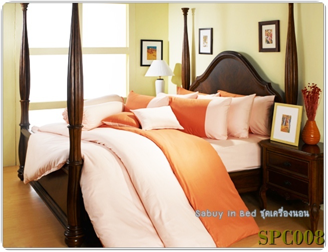 ผ้าปูที่นอนสีพื้น SPC008 ผ้าปูที่นอนสีส้มอ่อน ทูโทน - ชุดเครื่องนอน ซาติน พรีเมียร์ Royal Touch ผ้า cotton 100% (กันไรฝุ่น)