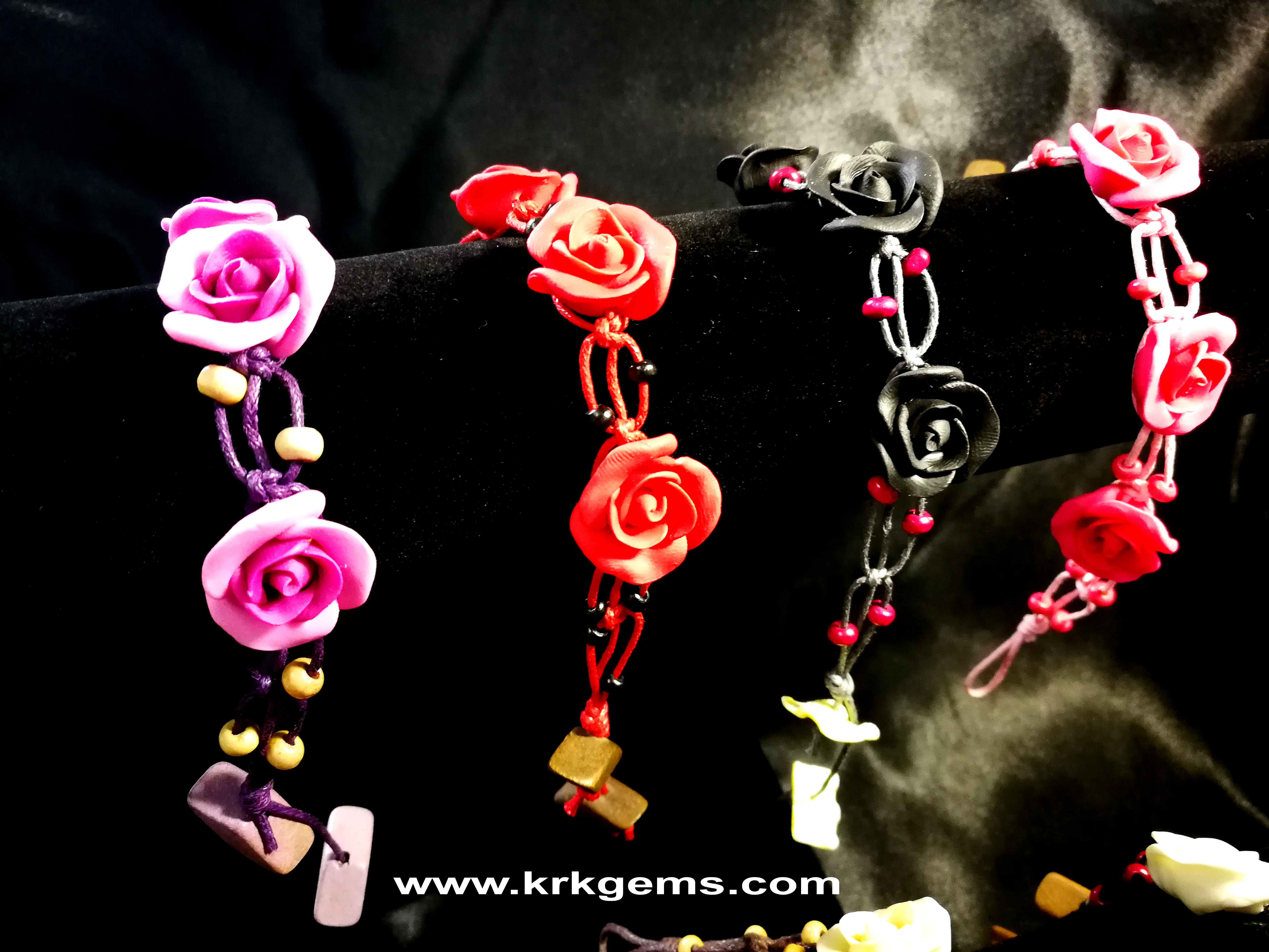 PURPLE 3ROSE HANDMADE CLAY BRACELET