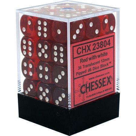 [ลูกเต๋า] Chessex: Red/White Translucent 12mm d6 (36)
