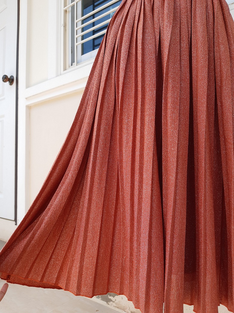 กระโปรงพลีทกลิตเตอร์สีส้มอิฐ