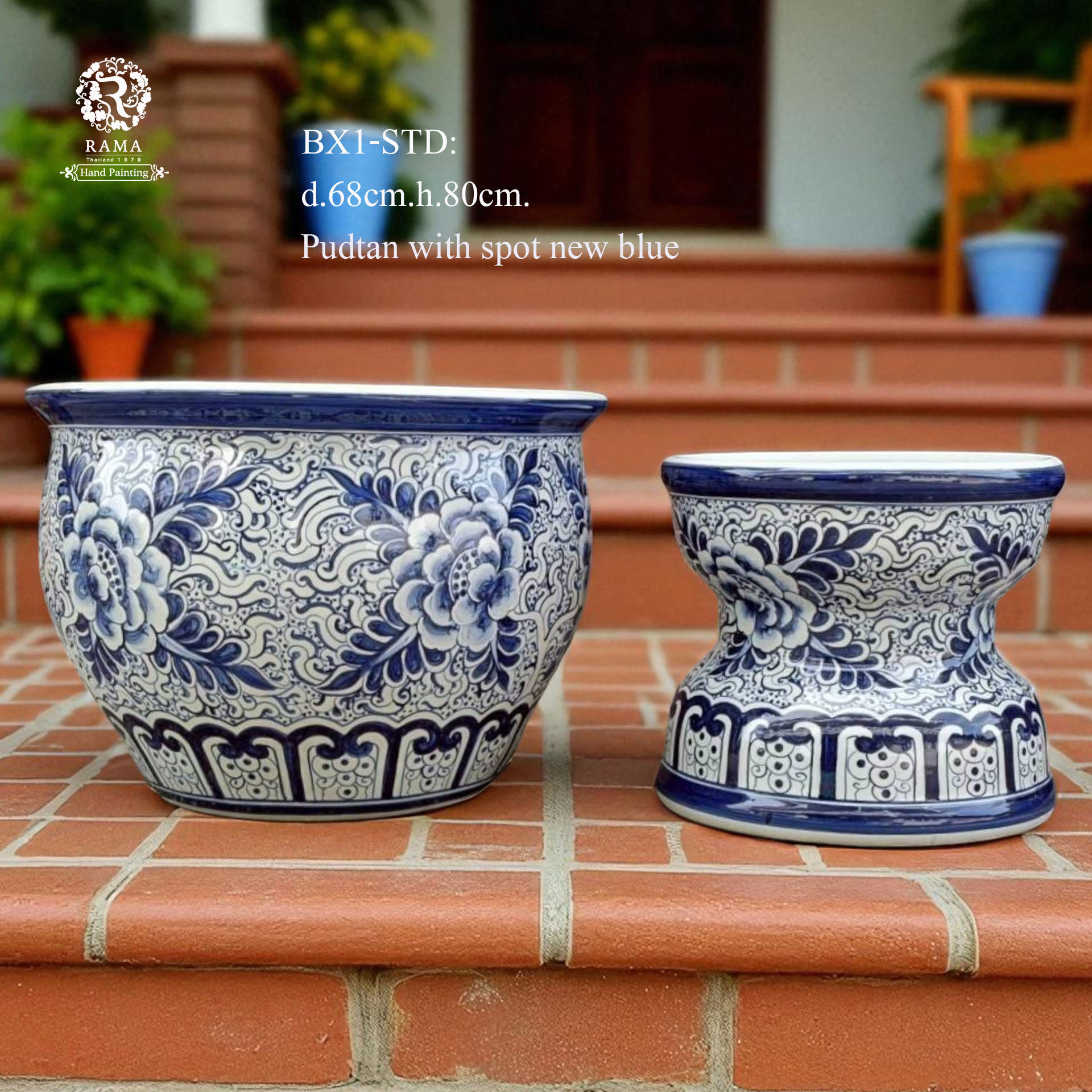 อ่างบัวขนาดใหญ่ พร้อมฐานรอง BLX1-STD ลายดอกพุดตาน