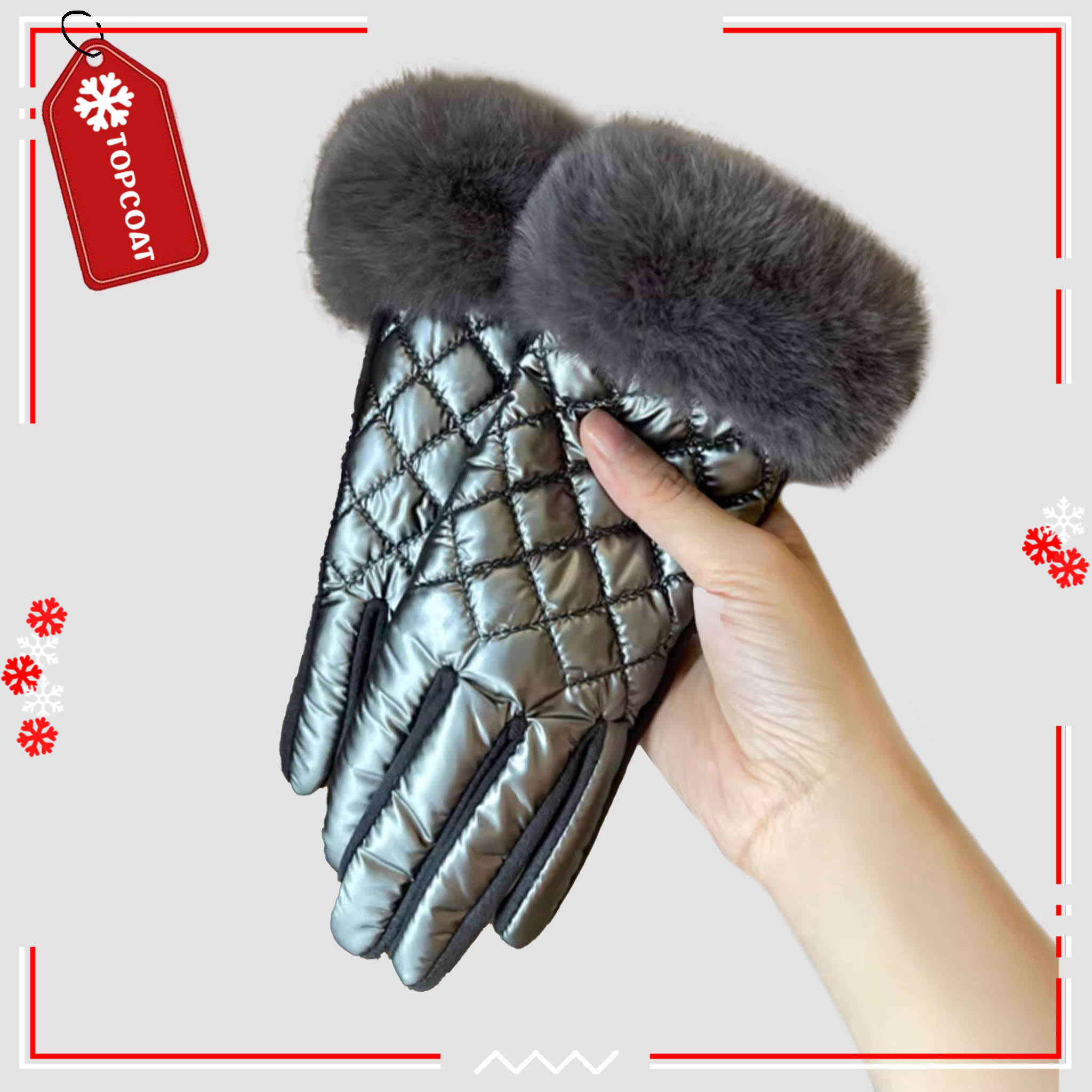 ถุงมือกันหนาวมีเฟอร์ ผ้ากำมะหยี่สามารถทัชสกรีนได้ ลายตาราง อุณหภูมิได้ถึง 0 องศา