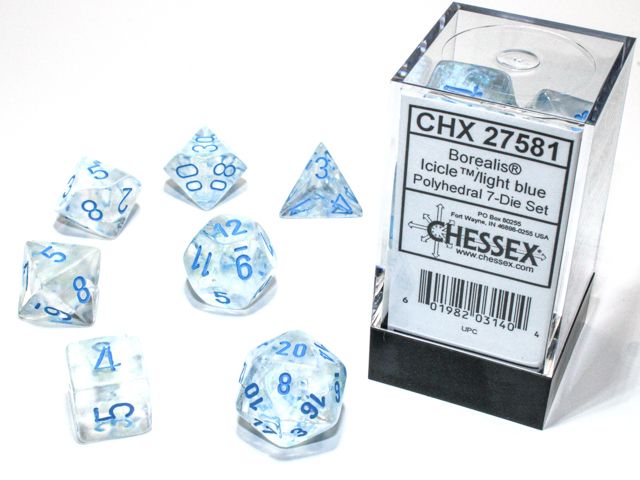 [ลูกเต๋า] Chessex: CHX 27581 Borealis Polyhedral Icicle/Light blue