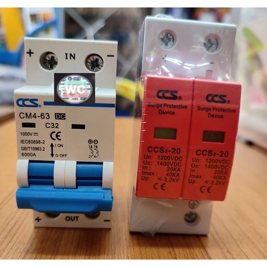 DC Circuit Breaker 20A + DC Surge Protector DC (เบรกเกอร์ DC 20 แอมป์+กันฟ้า) ใช้กับงานโซล่าเซลล์