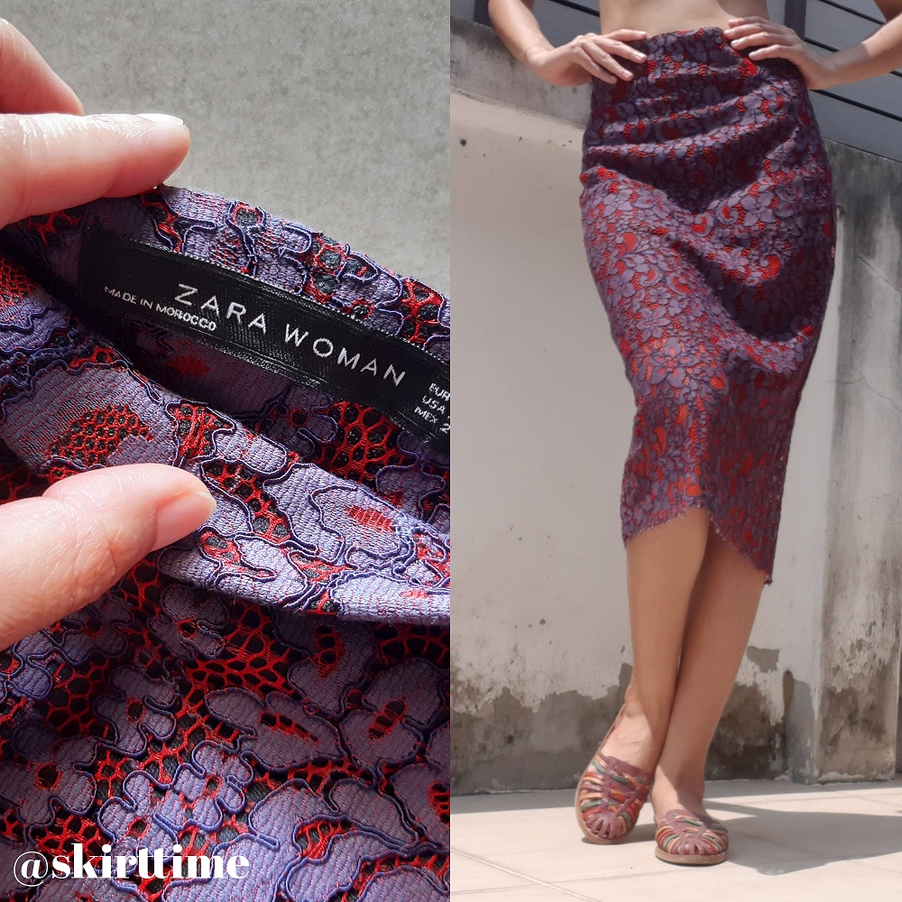 กระโปรงลูกไม้สีม่วง-แดง แบรนด์ ZARA WOMAN