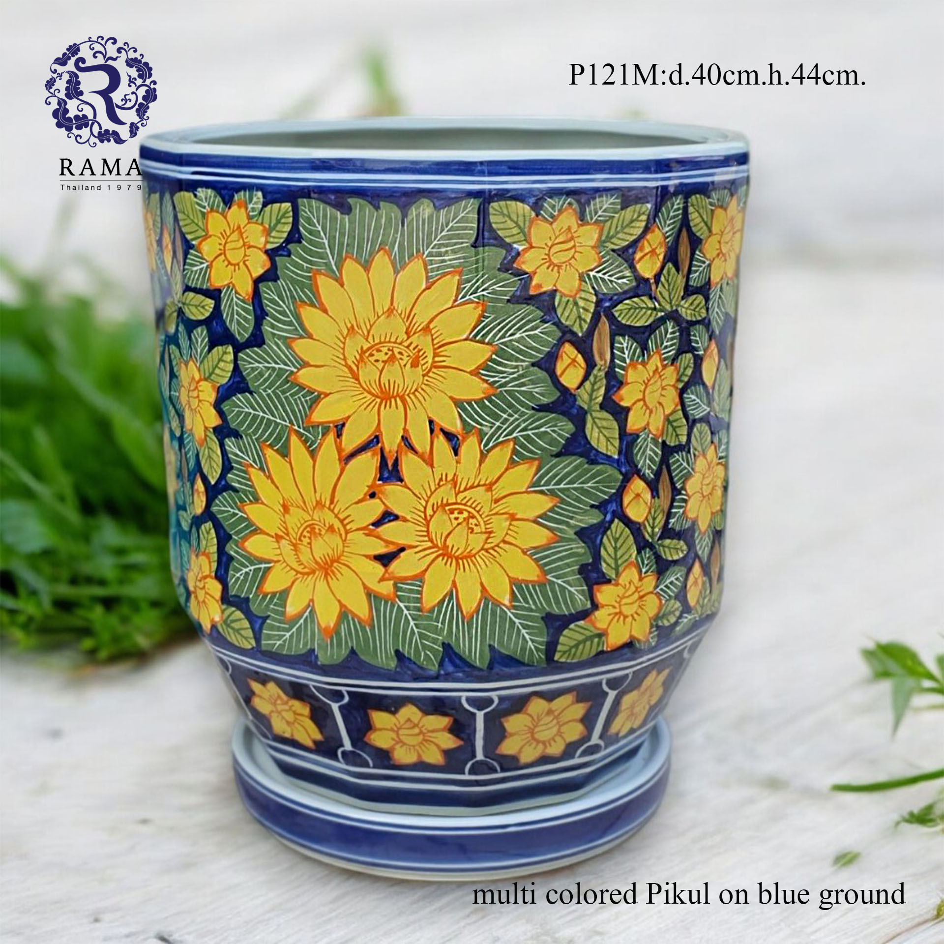 กระถางพร้อมถาดรอง P121M ลายดอกพิกุล