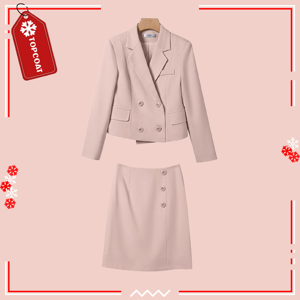 ชุดเซ็ตครอปผู้หญิง เสื้อพร้อมกระโปรง ผ้าไม่หนา ใส่สบาย ใส่ได้ทุกโอกาส ครีม ชมพู