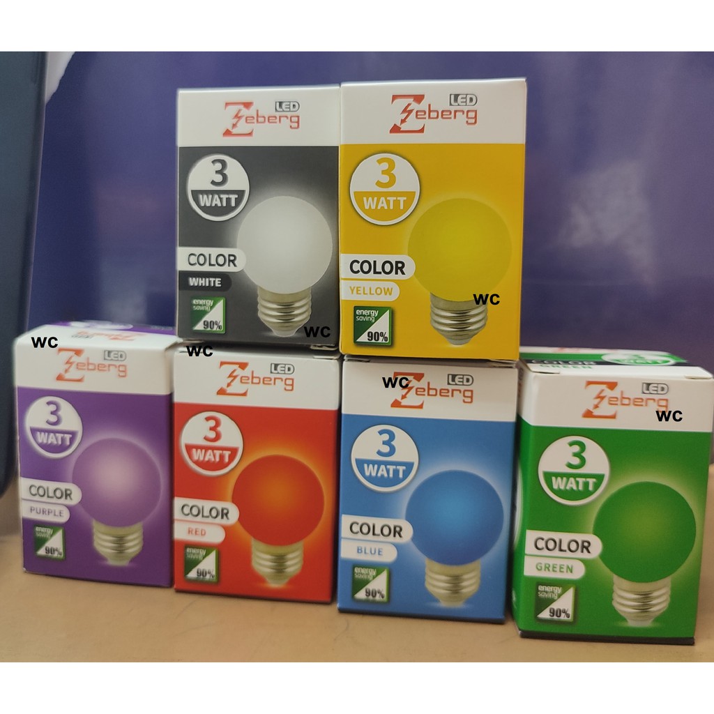 หลอดไฟ ปิงปอง LED 3W E27 คละสี หลอดปิงปอง หลอดปิงปองหลายสี E27 หลอดไฟแอลอีดี