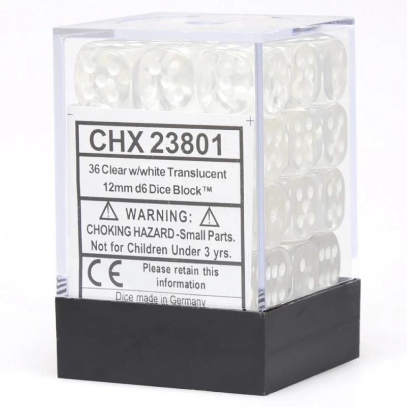 [ลูกเต๋า] Chessex: Clear/White Translucent 12mm d6 (36)