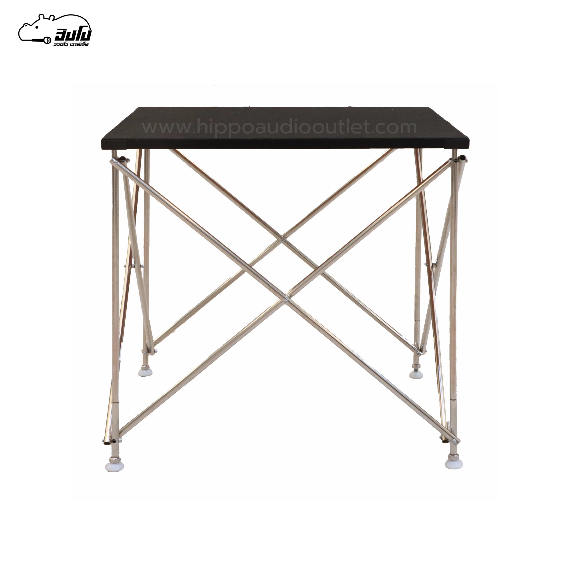 โต๊ะวางเครื่อง 60X60X60 สีดำ TOP มีขอบ/ตีนขาว ขาสแตนเลส กลม (I25.2)