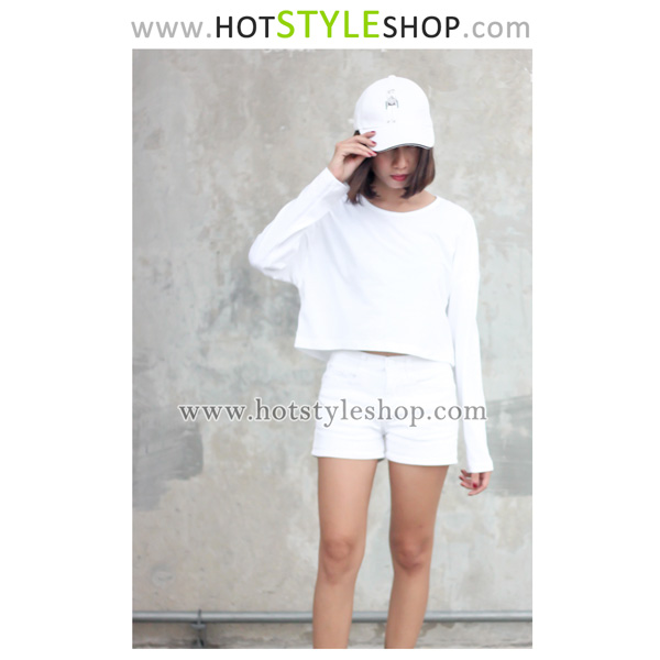 เสื้อครอปแขนยาว เสื้อแขนยาวเอวลอย (ขายส่ง 90 บาท)