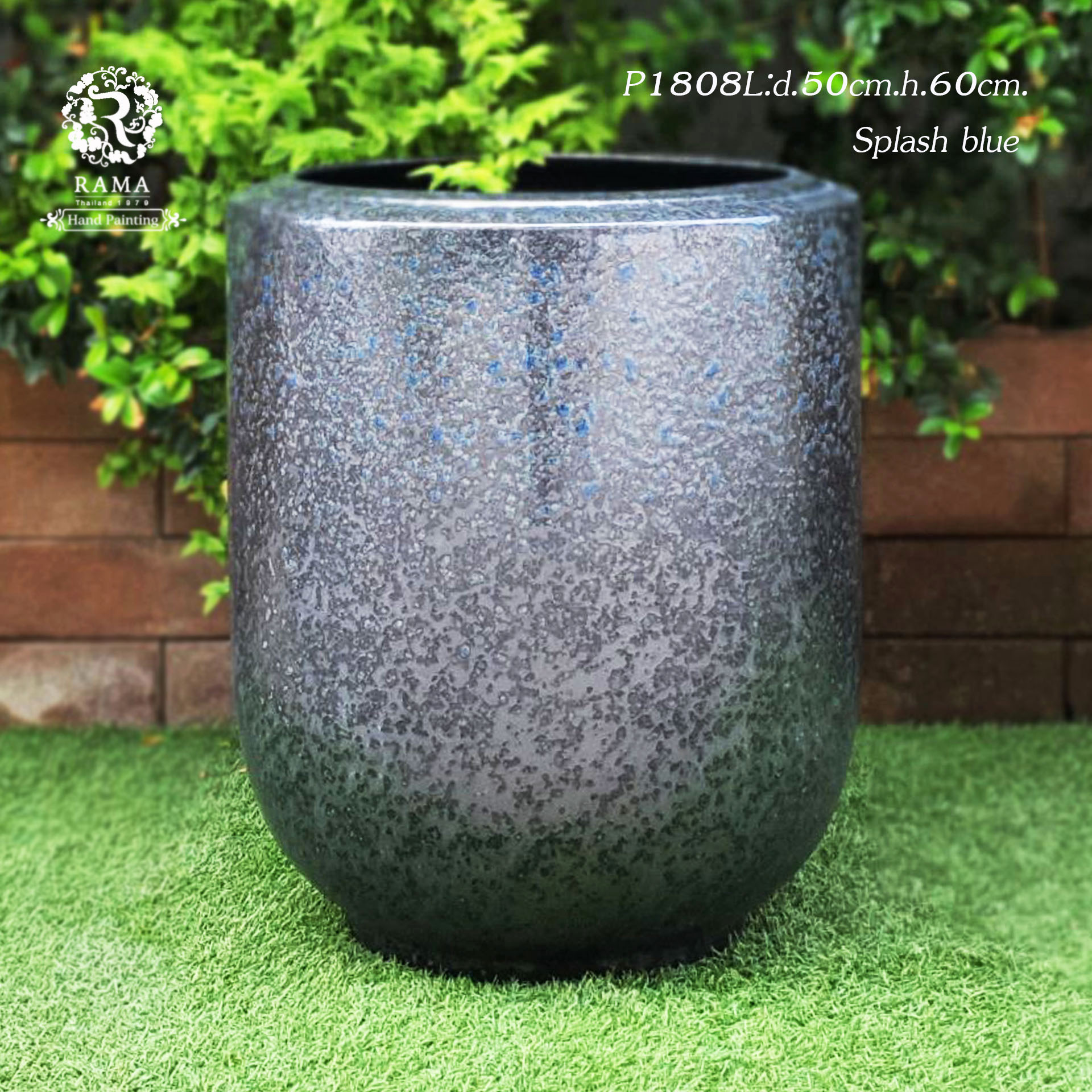 กระถางเซรามิค P1808L (ไม่มีจานรอง) เคลือบ splash blue