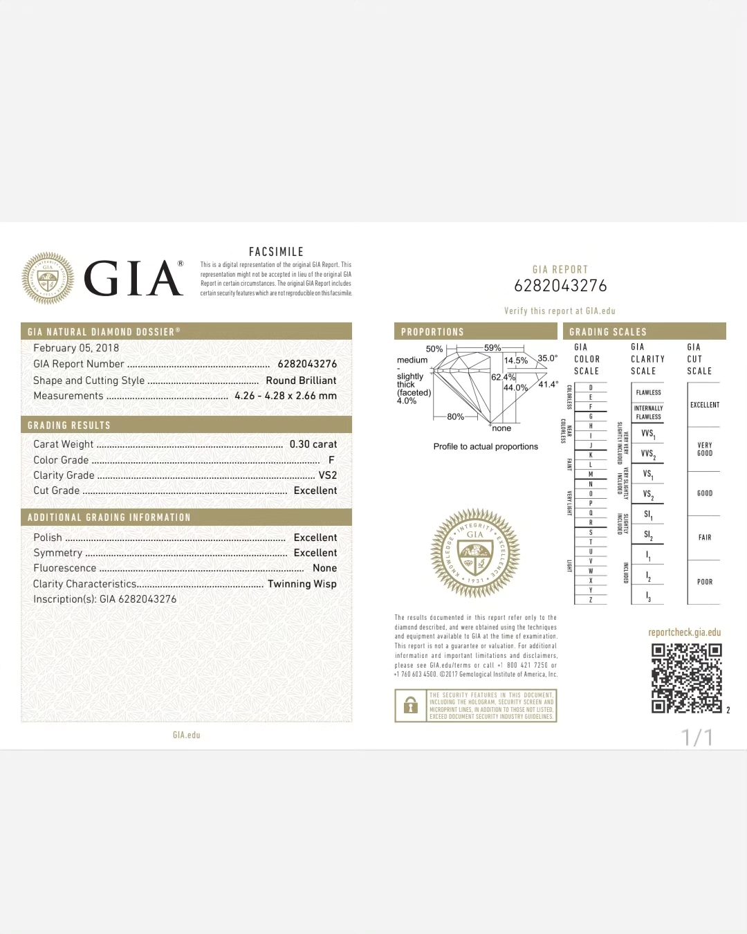 🚫ปิดการขาย(SoIdOut)🚫แหวนทองคำ 18K เพชรเกสร 30 ตัง 1 เม็ด น้ำ 98(F) VS2 3 Excellent GIA: 6282043276 ใบสำเนา ข้างเพชรเกสร 0.5 ตัง 10 เม็ด รวม 5 ตัง น้ำ 97-98 VVS ไซส์ 47 น้ำหนัก 2.20 กรัม ราคา 17,500.-(Net)