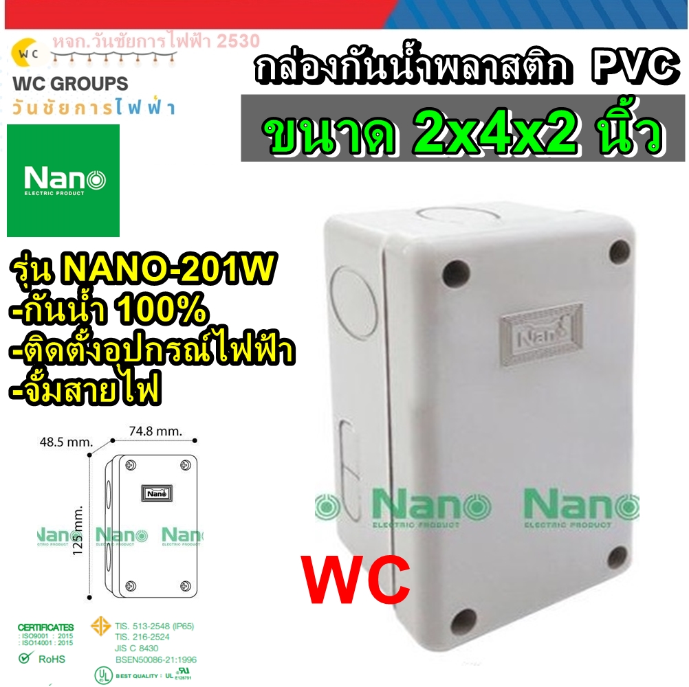 NANO กล่องกันน้ำพลาสติก บ๊อกกันน้ำ PVC ขนาด 2x4x2 นิ้ว รุ่น NANO-201W สีขาว