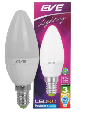 EVE หลอดแอลอีดี ECO CANDLE ขนาด 3 วัตต์ ขั้ว E14 ทรงเปลวเทียน แสงขาวและแสงส้ม