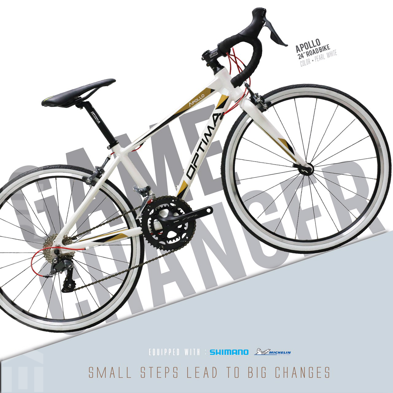 จักรยานเสือหมอบเด็ก OPTIMA รุ่น Apollo (ชุดเกียร์ Shimano Claris R2000 16 SP กรุ๊ปเซต , น้ำหนัก 9.85 กก.)