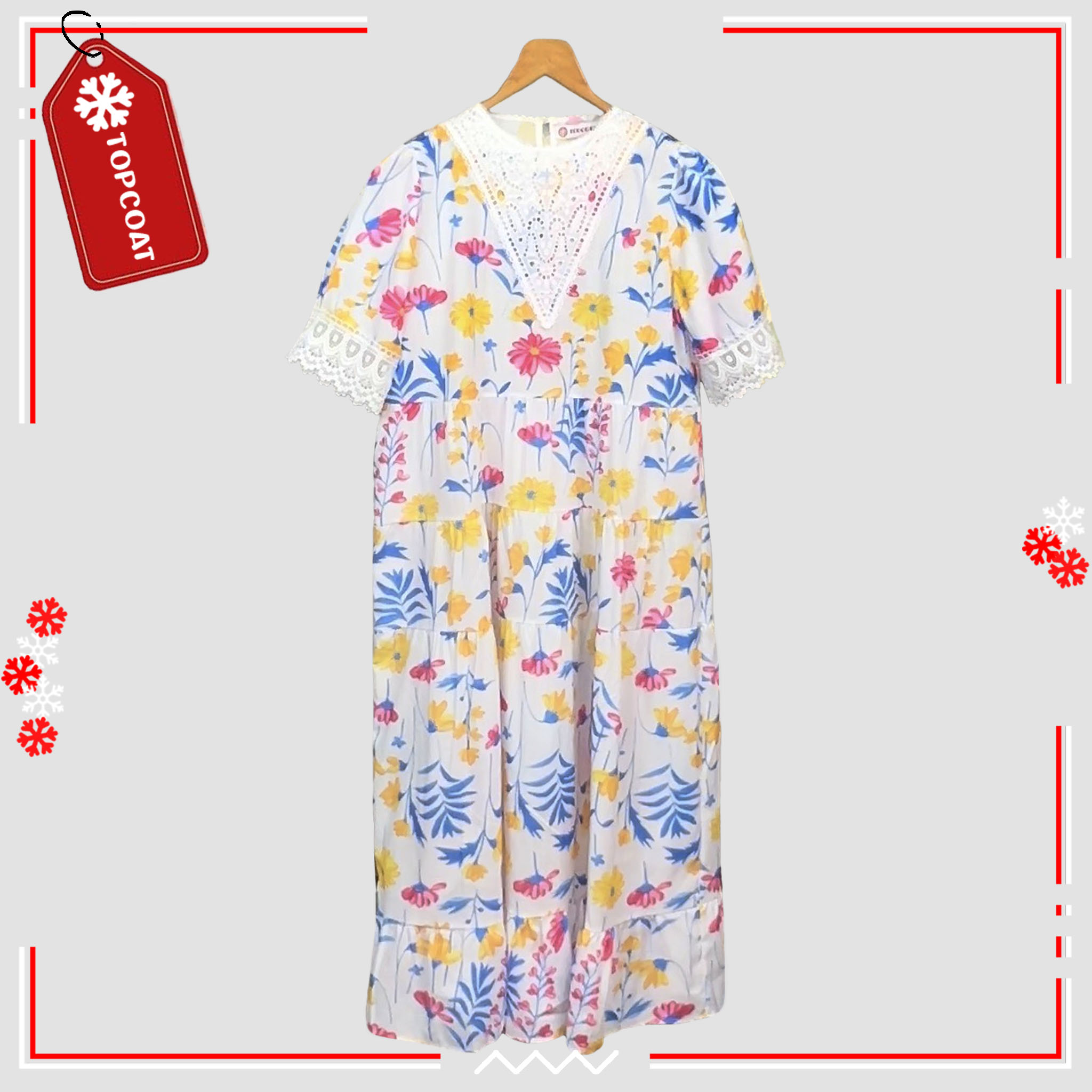 แฟชั่นเดรสกระโปรง (Floral dress) ผ้าไม่หนา ระบายอากาศได้ดี ดูแลง่าย ฟรีไซส์