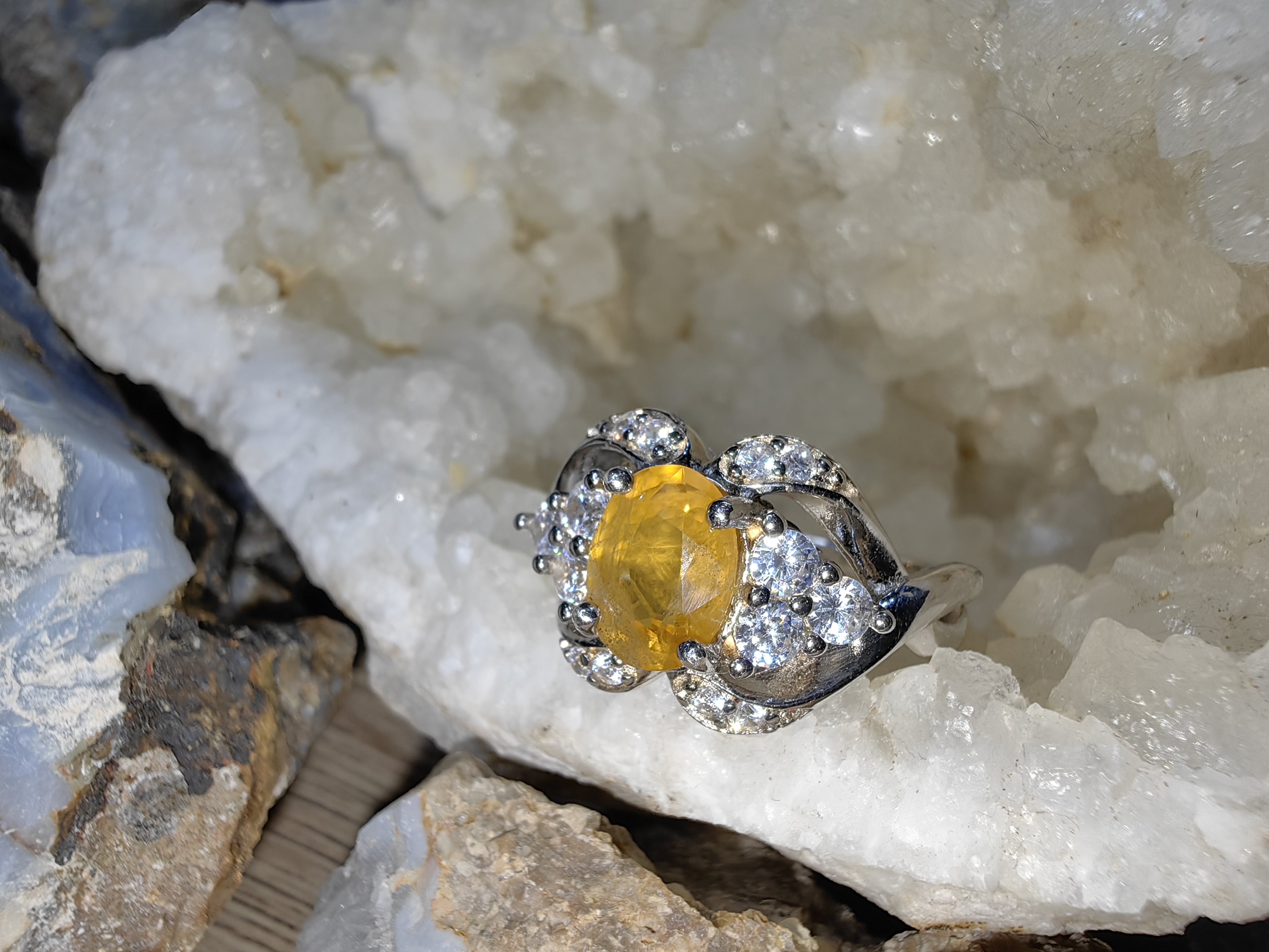 Yellow Sapphire Swiss Diamond Ring