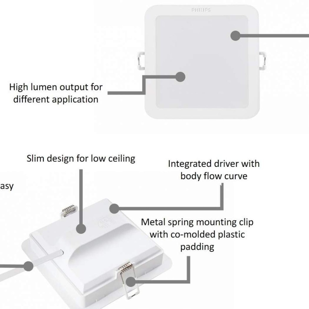 Philips ดาวไลท์ LED 4นิ้ว 9W Meson 59451 แบบเหลี่ยม ดาวน์ไลท์ฟิลิปส์ LED 9วัตต์ แสงขาวหรือแสงส้ม