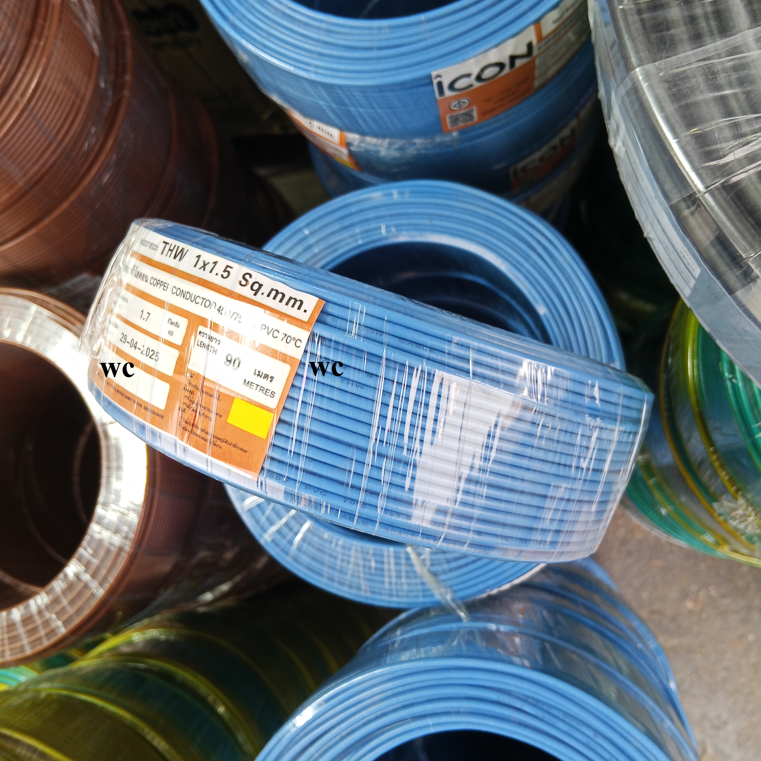 ICON สายไฟทองแดง THW เบอร์ 1.5 90เมตร 1x1.5 sq.mm แกนเดียว สำหรับเดินในบ้าน IEC01 และอาคาร เดินสายไฟภายในบ้าน ออกบิลภาษีได้