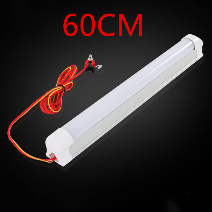 หลอดT8คีบแบต LED 12V สว่างพิเศษ ร แสงขาวใช้ที่ตลาดกลางคืนใช้แบตเตอรี่รถชุดหลอด ต่อตรงได้โดยไม่ต้องผ่านหม้อแปลงไฟมาพร้อมปากคีบแบตเตอรี่ สายไฟยาว 2เมตร