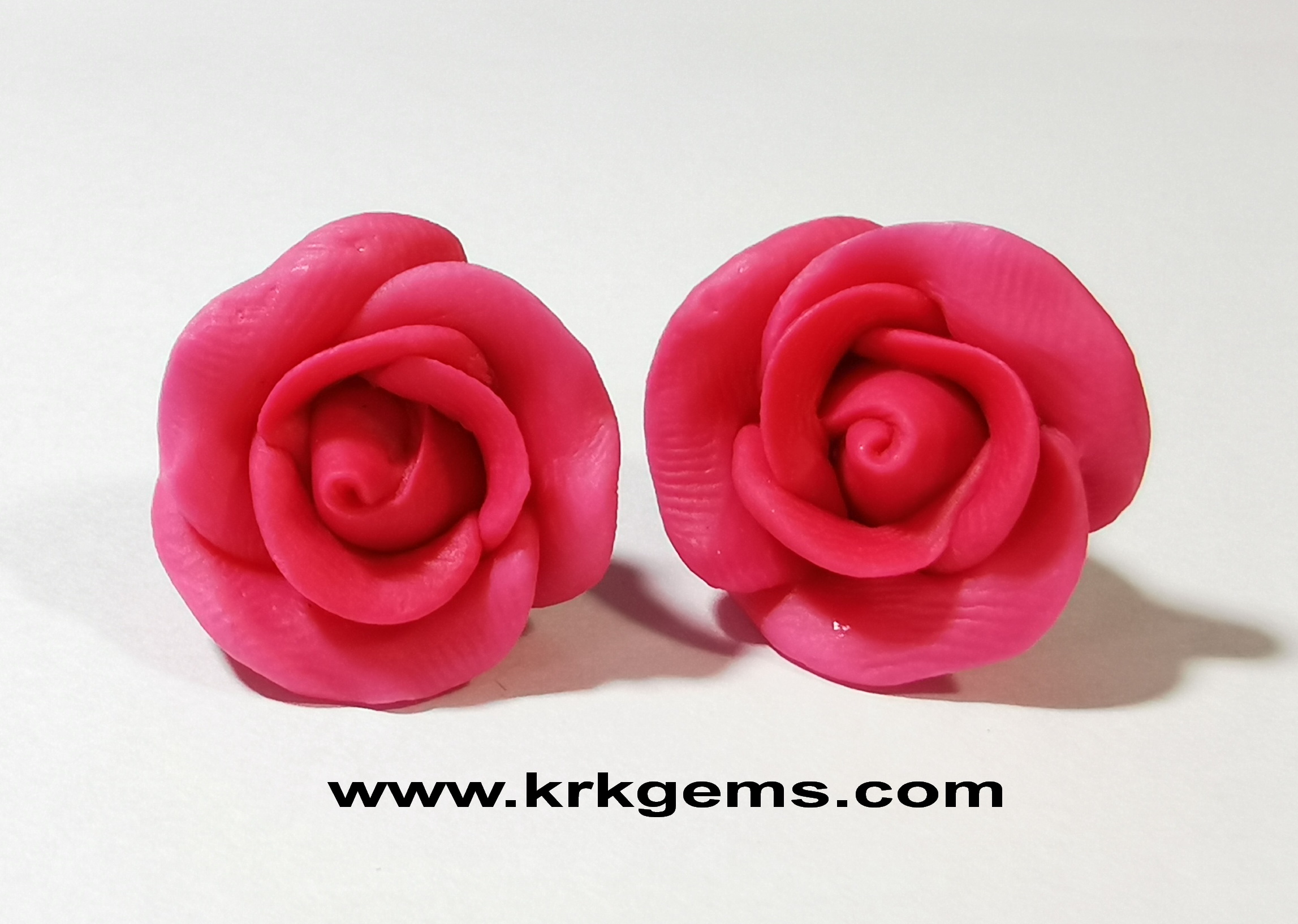 SMALL DEEP PINK ROSE HANDMADE CLAY EARRING