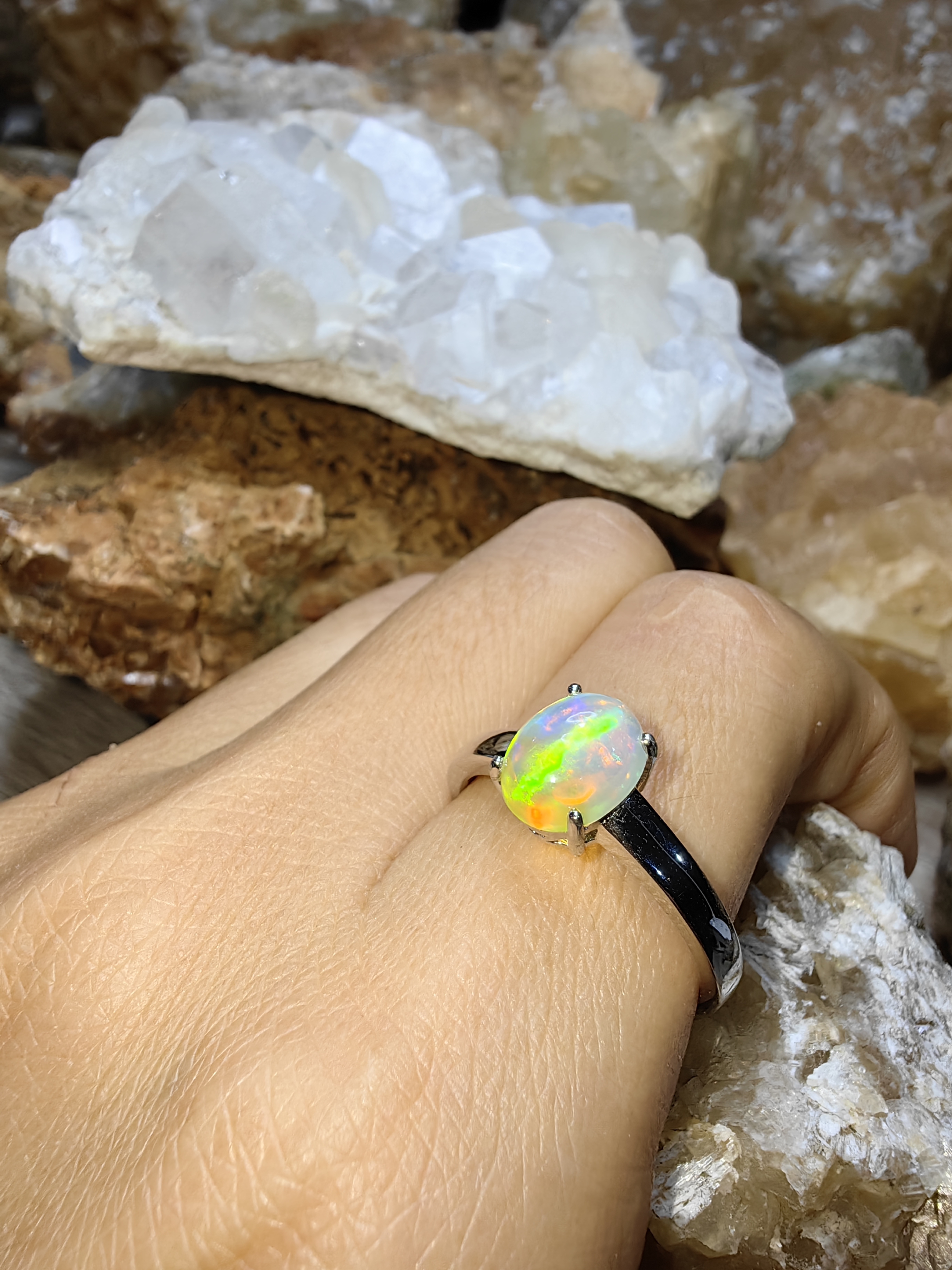 Opal 925 Sterling Silver Ring แหวนโอปอ เงินแท้ 925 Size 60