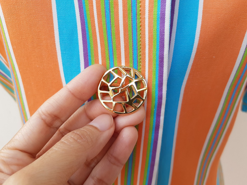 ชุดเซ็ตกระโปรงวินเทจลายทางสีส้ม-ฟ้า แบรนด์ Guy Laroche (Vintage outfits)