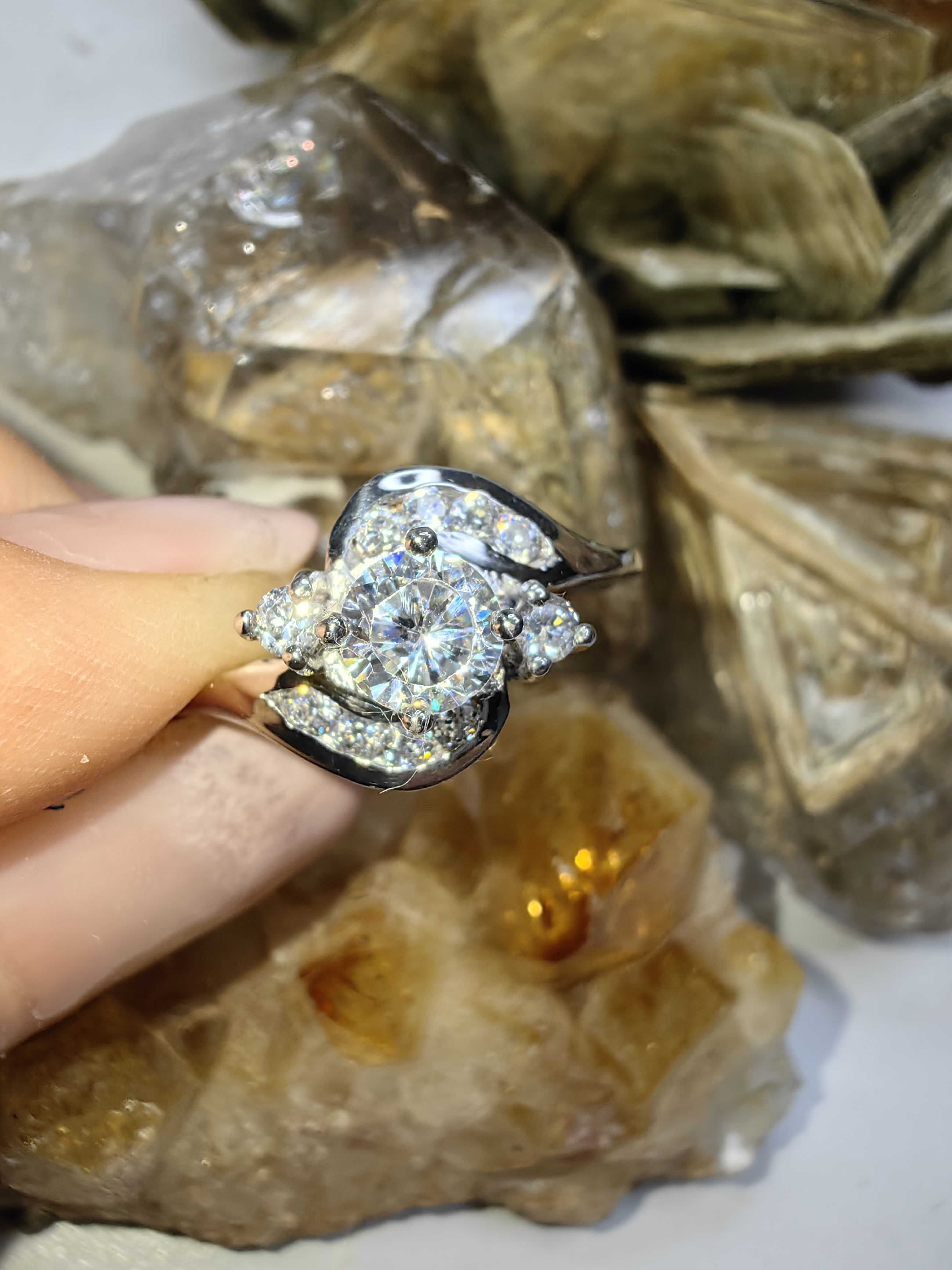แหวนเพชร CZ เงินแท้ 92.5% Cubic Zirconia 925 Sterling Silver Ring Size 60