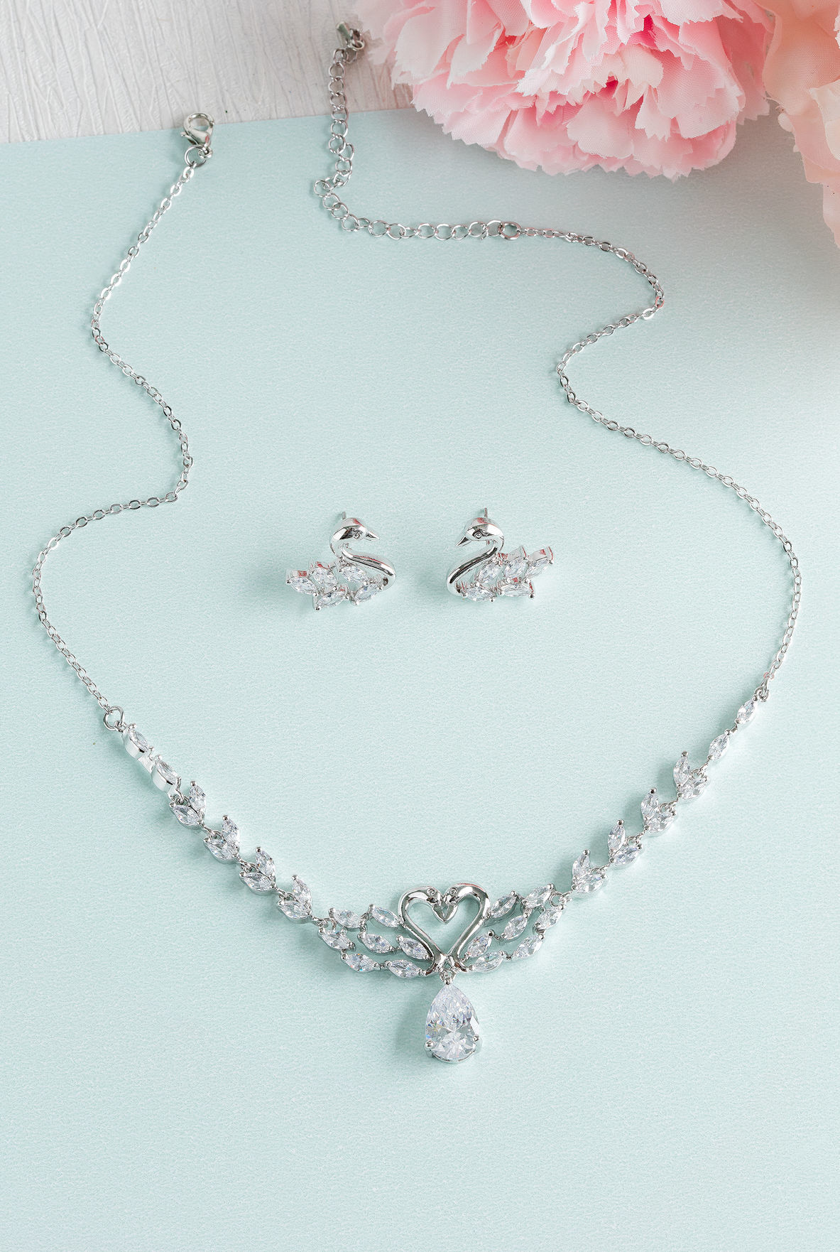 DIAMOND 18K WHITE GOLD NECKLACE EARRING สร้อยคอ ต่างหู เพชร ทอง 18K Pre-order