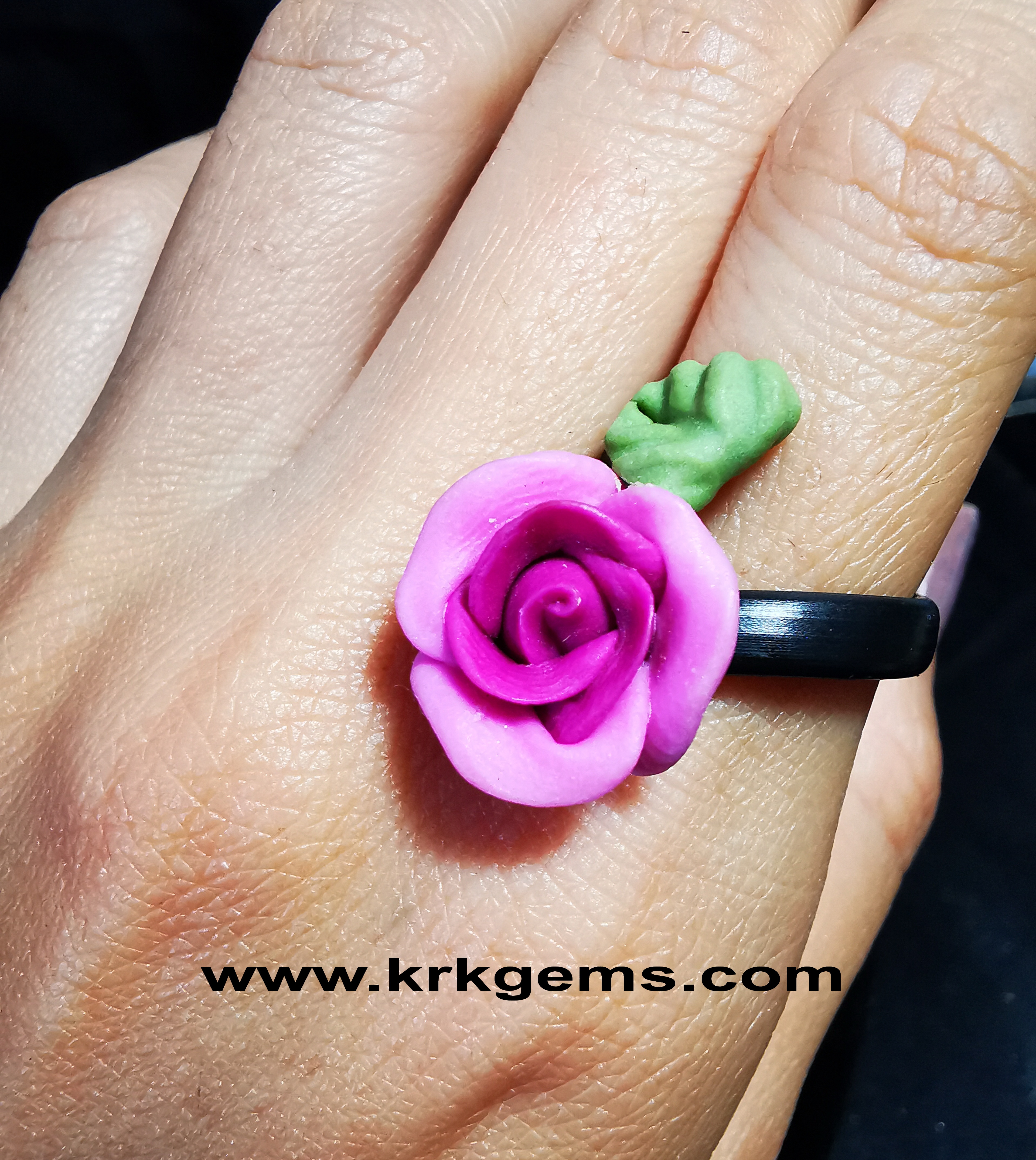 PURPLE ROSE HANDMADE CLAY RING
