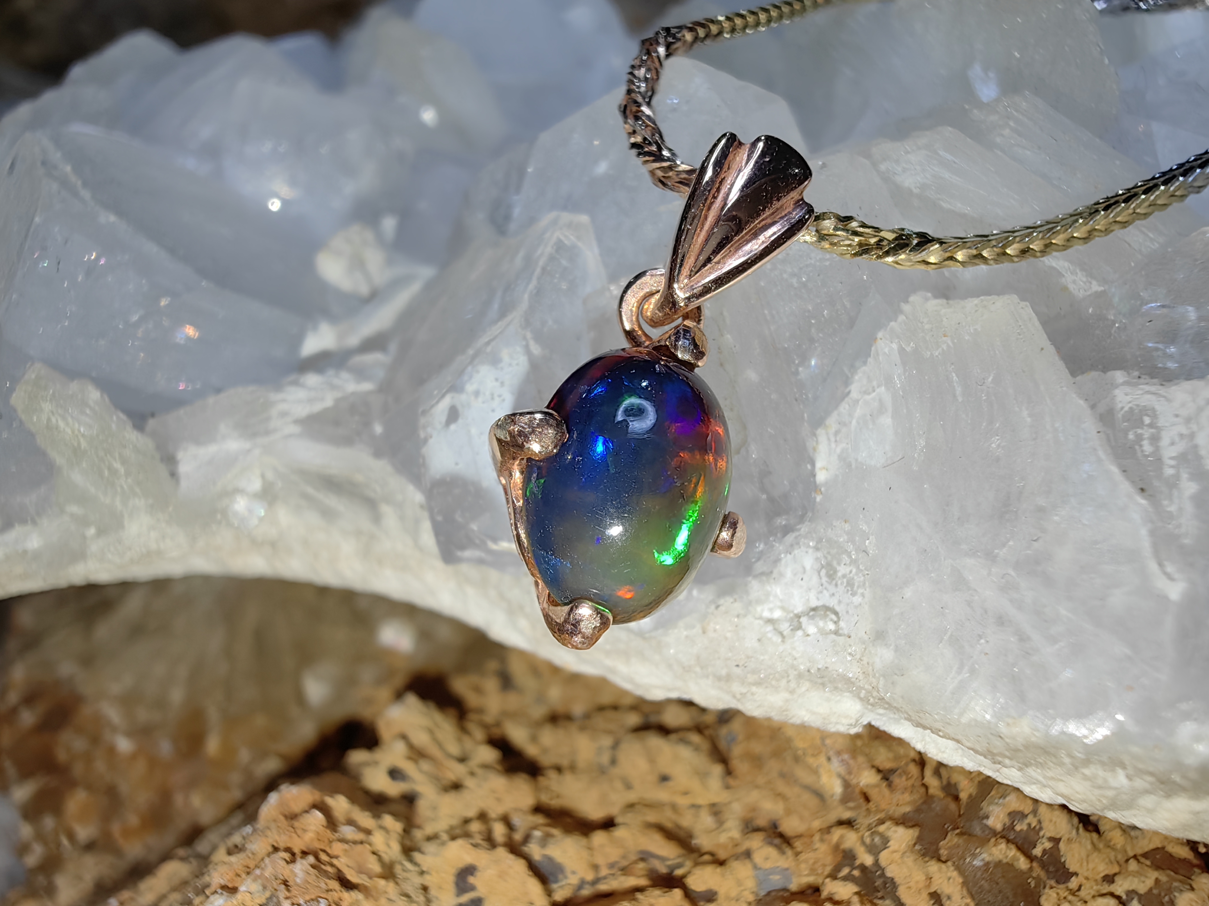 Black Opal Pendent 925 Sterling Silver จี้โอปอดำ เงินแท้ 925