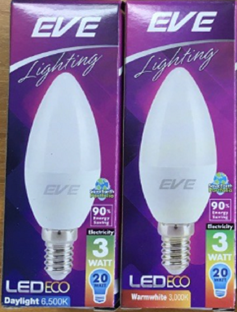 EVE หลอดไฟ LED 3 วัตต์ Warm White รุ่น ECO CANDLE E14 3W warm รุ่น Eco Candle