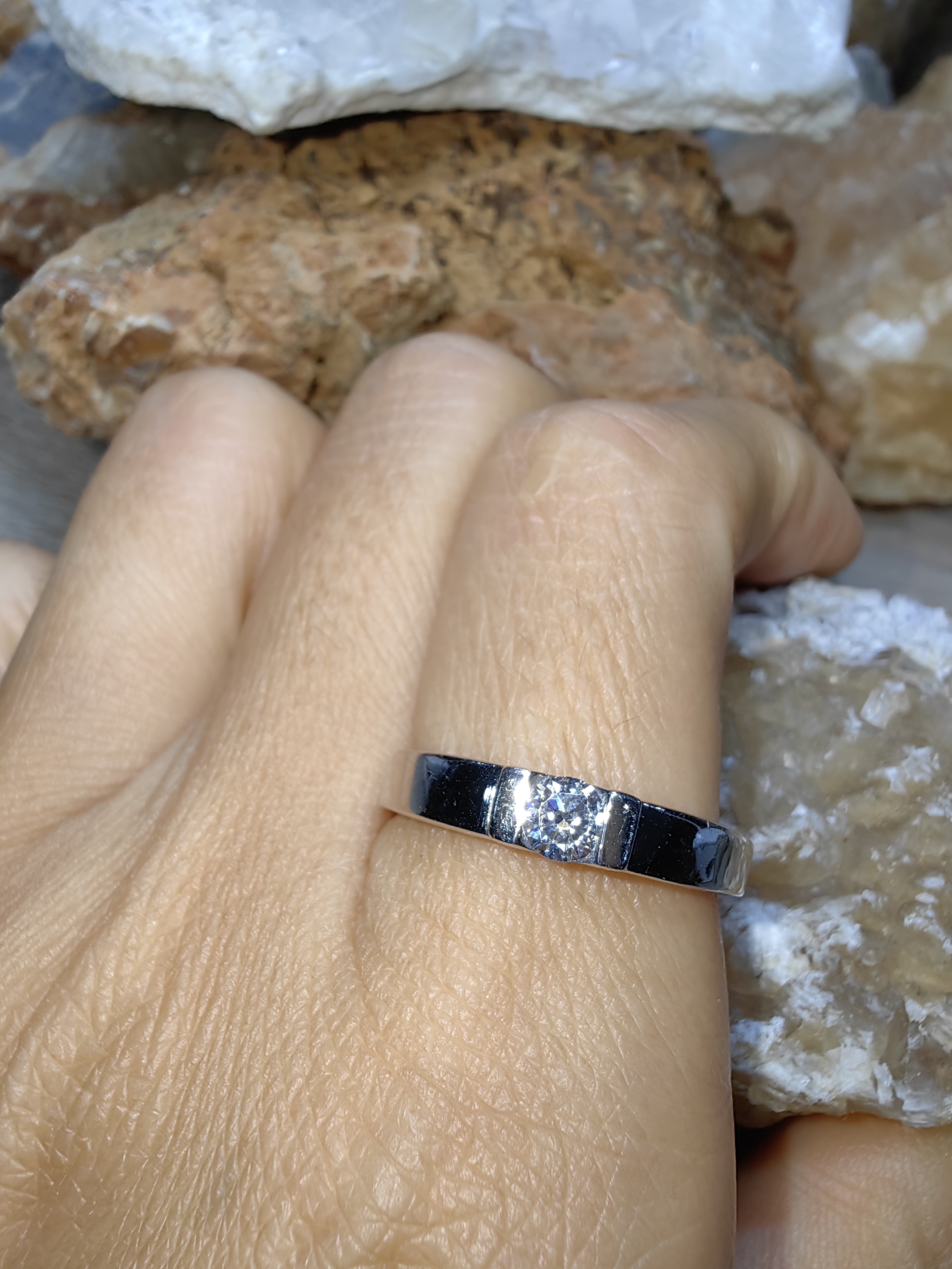 แหวนเพชร CZ เงินแท้ 92.5% Cubic Zirconia 925 Sterling Silver Ring Size 57