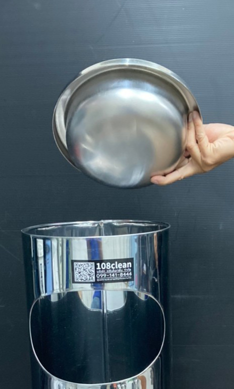 ถังขยะสเตนเลส พร้อมที่เขี่ยบุหรี่ ฝาปั๊ม 12"