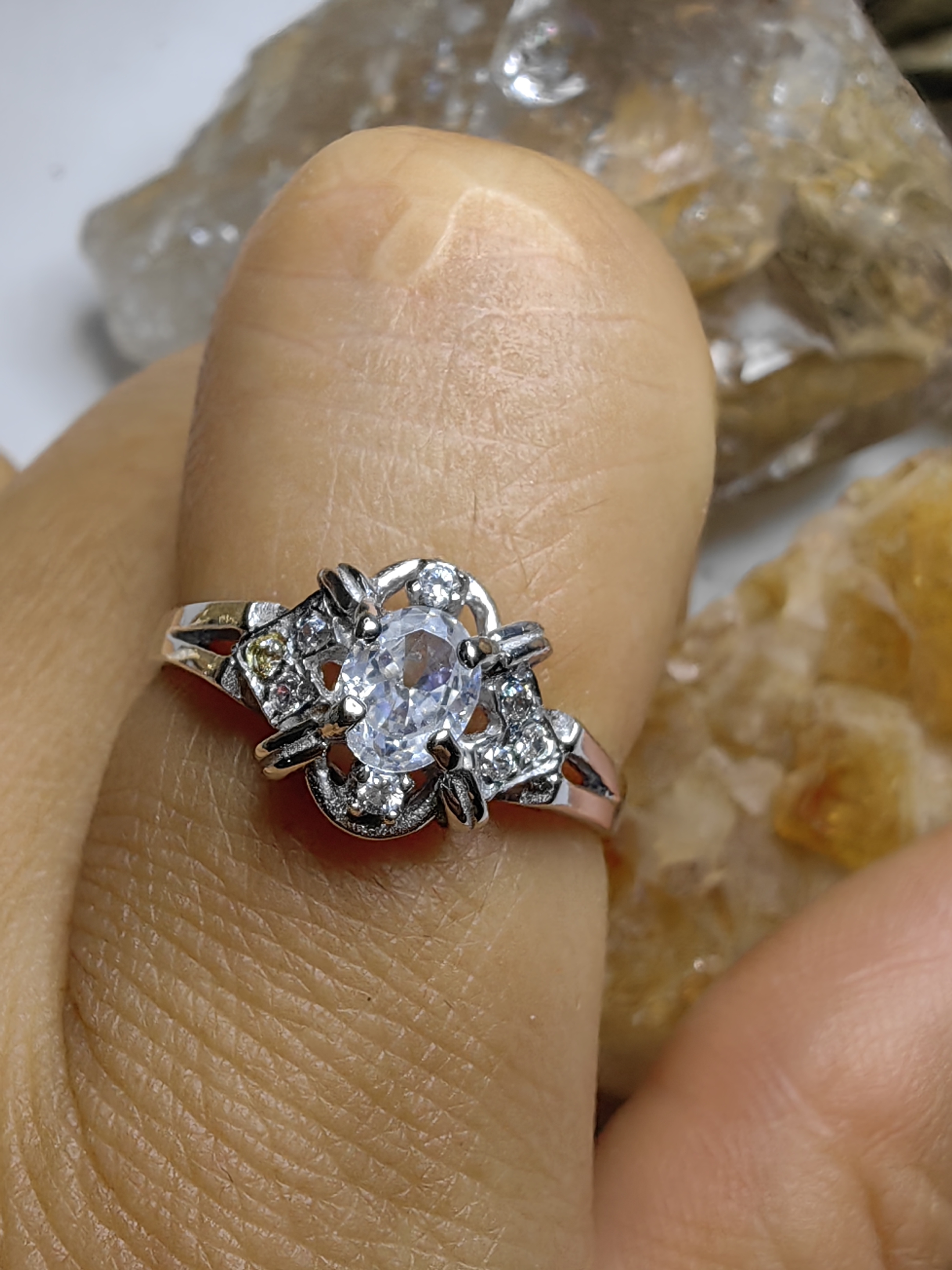 แหวนเพชร CZ เงินแท้ 92.5% Cubic Zirconia 925 Sterling Silver Ring Size 52