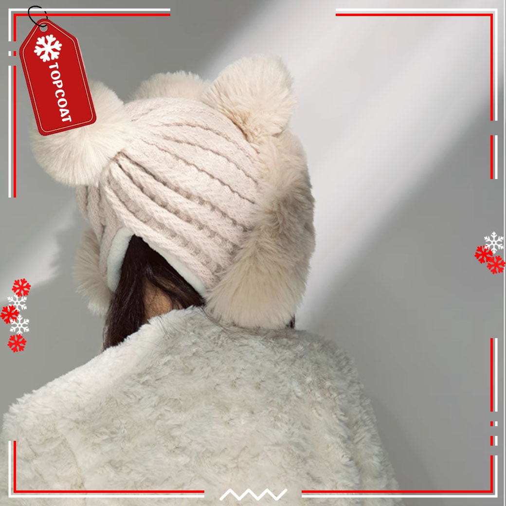 หมวกหูกระต่ายเฟอร์สำหรับผู้หญิง ด้านในเป็นบุขนนุ่ม ใส่สบายน้ำหนักเบา