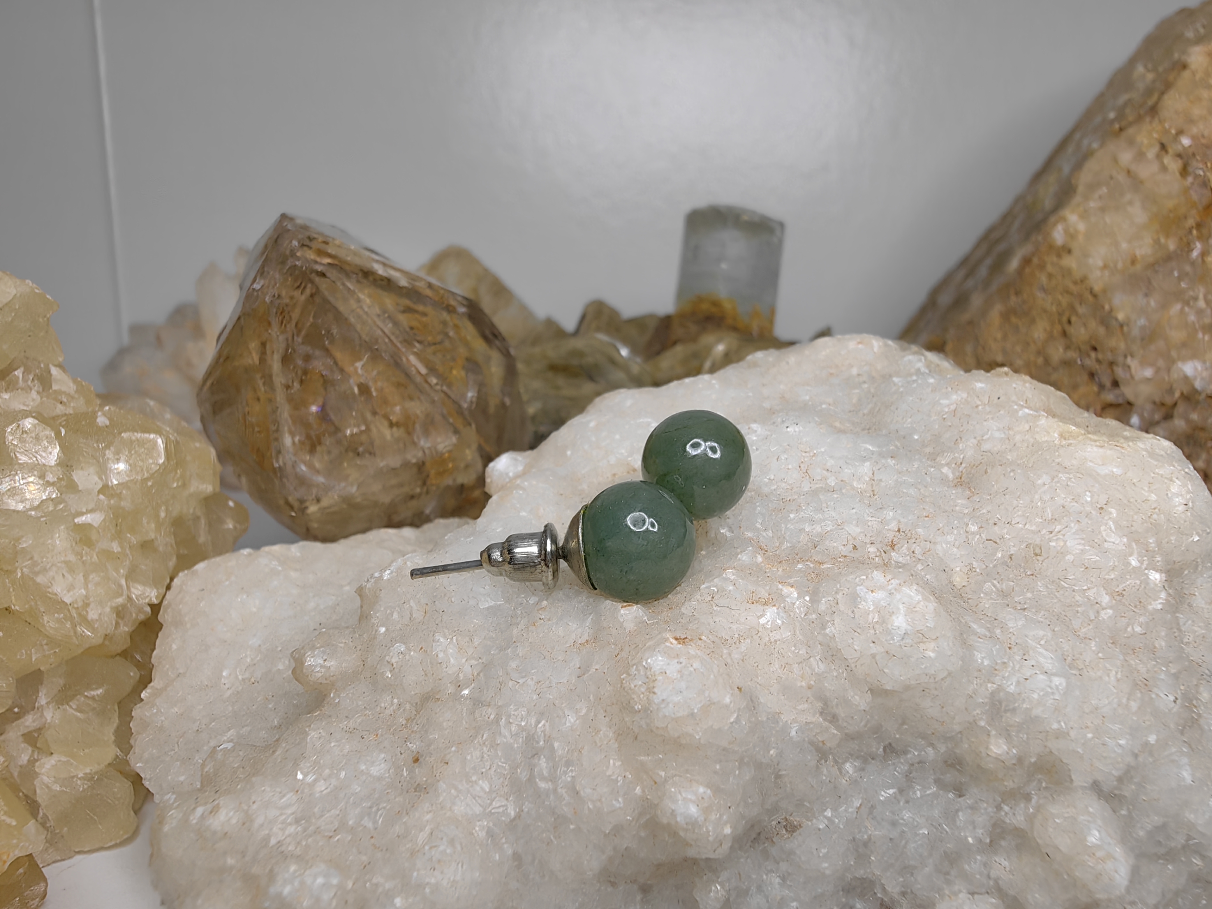 Burmese Earrings Rhodium Plated ต่างหูหยกเจไดต์พม่า ชุบโรเดียม